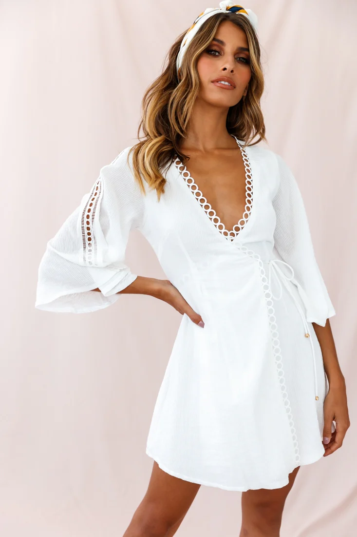 Jadee Bell Sleeve Wrap Dress White - Sonourner