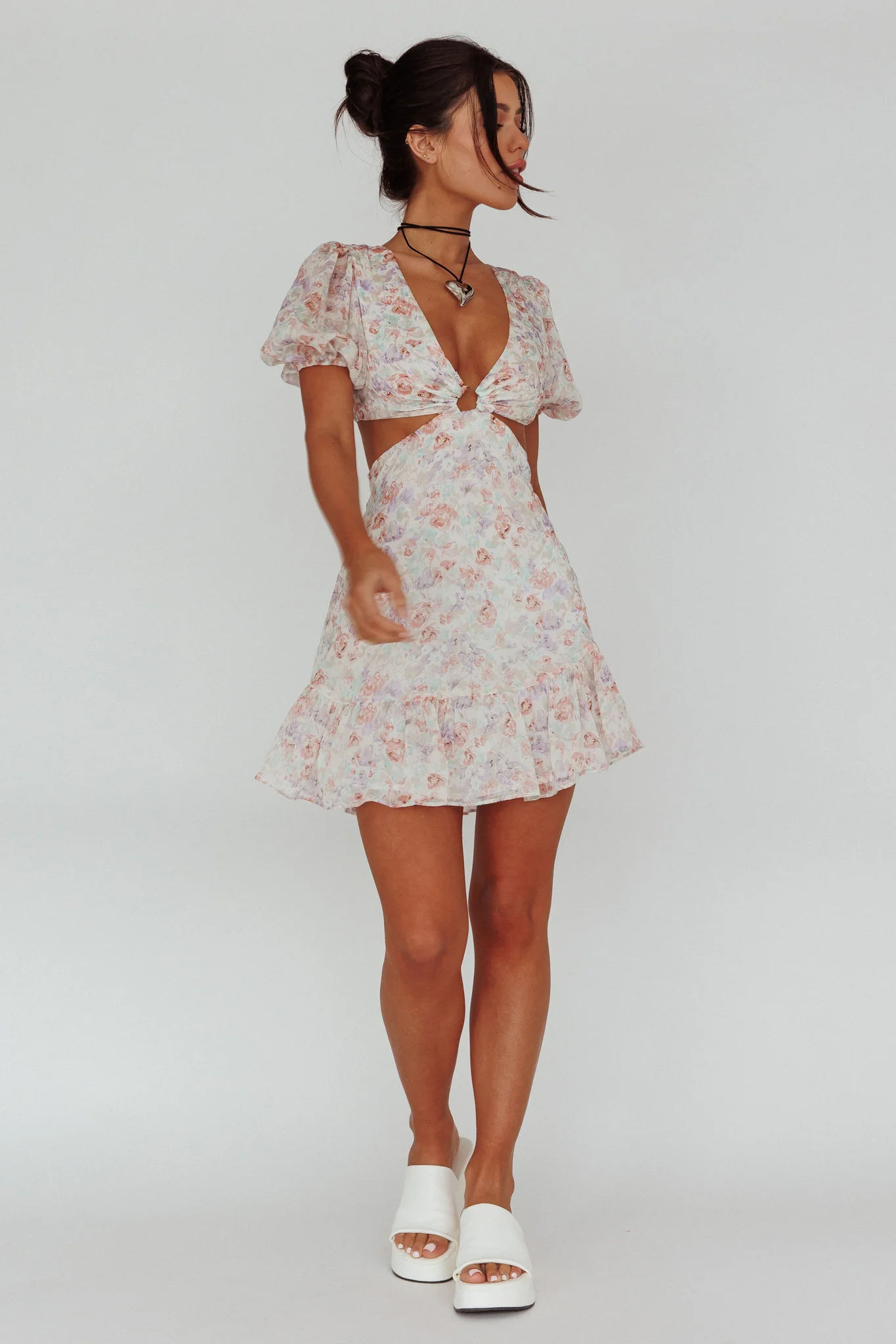 Graciele Laced Back Cut-Out Mini Dress Floral Blush - Sonourner