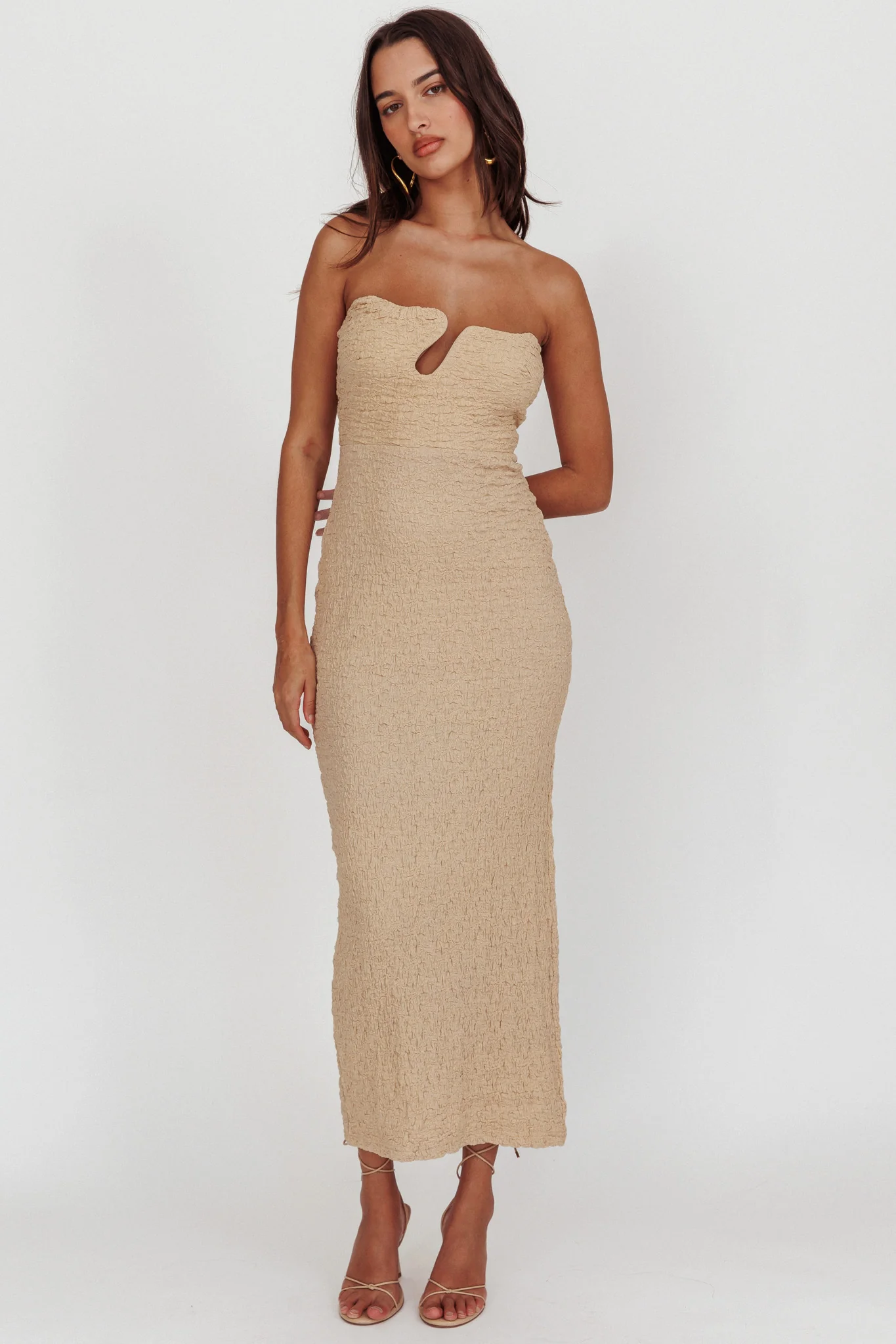 Horizon Strapless Textured Midi Dress Nude - Sonourner