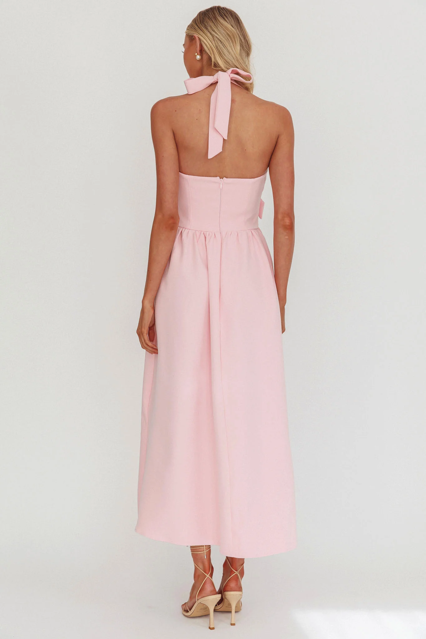 Ariarna Bow Halter Maxi Dress Pink Sorbet - Sonourner