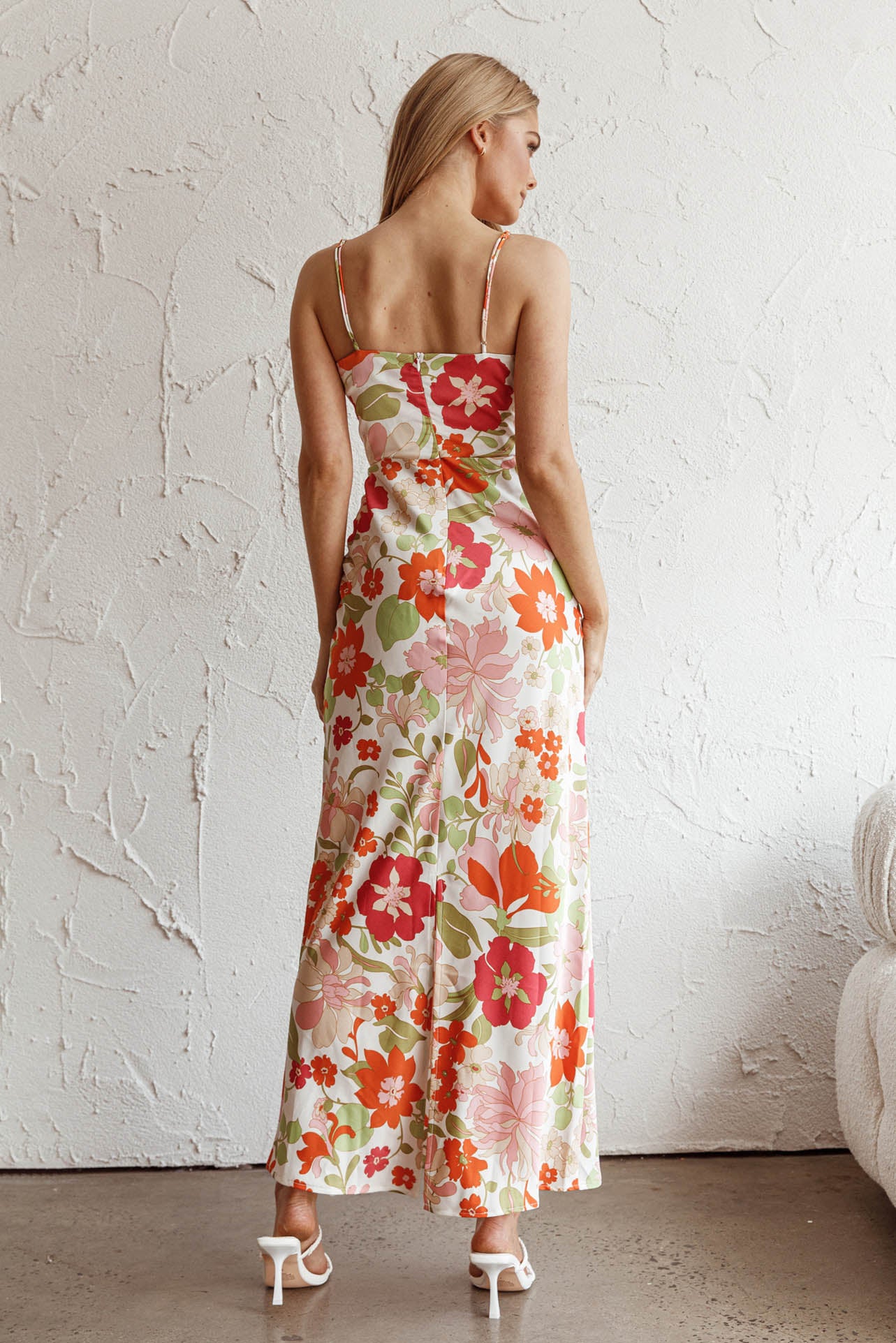 Sea Change Twist Bust Midi Dress Floral White - Sonourner