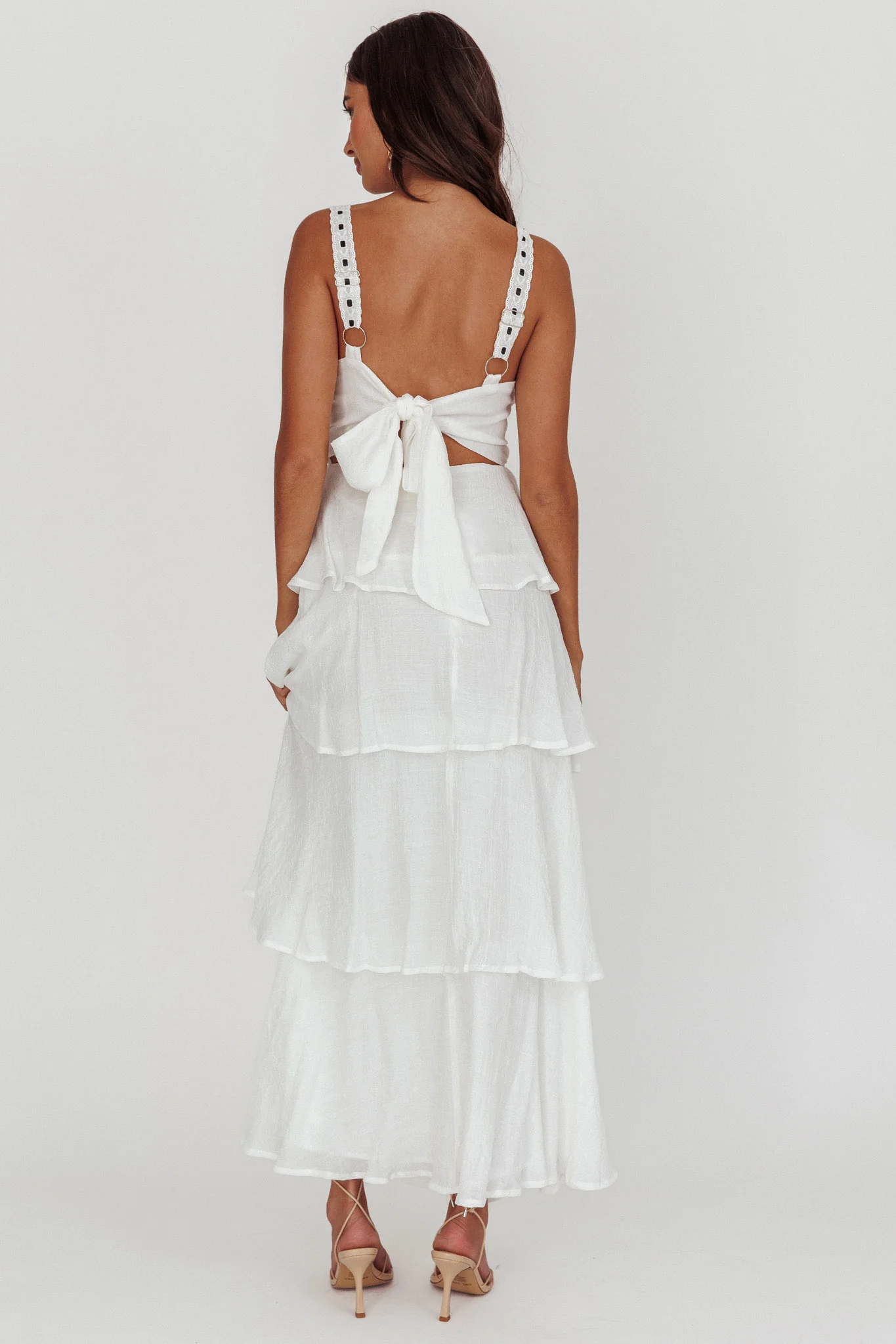 Provence Bloom Tiered Ruffle Maxi Dress White - Sonourner