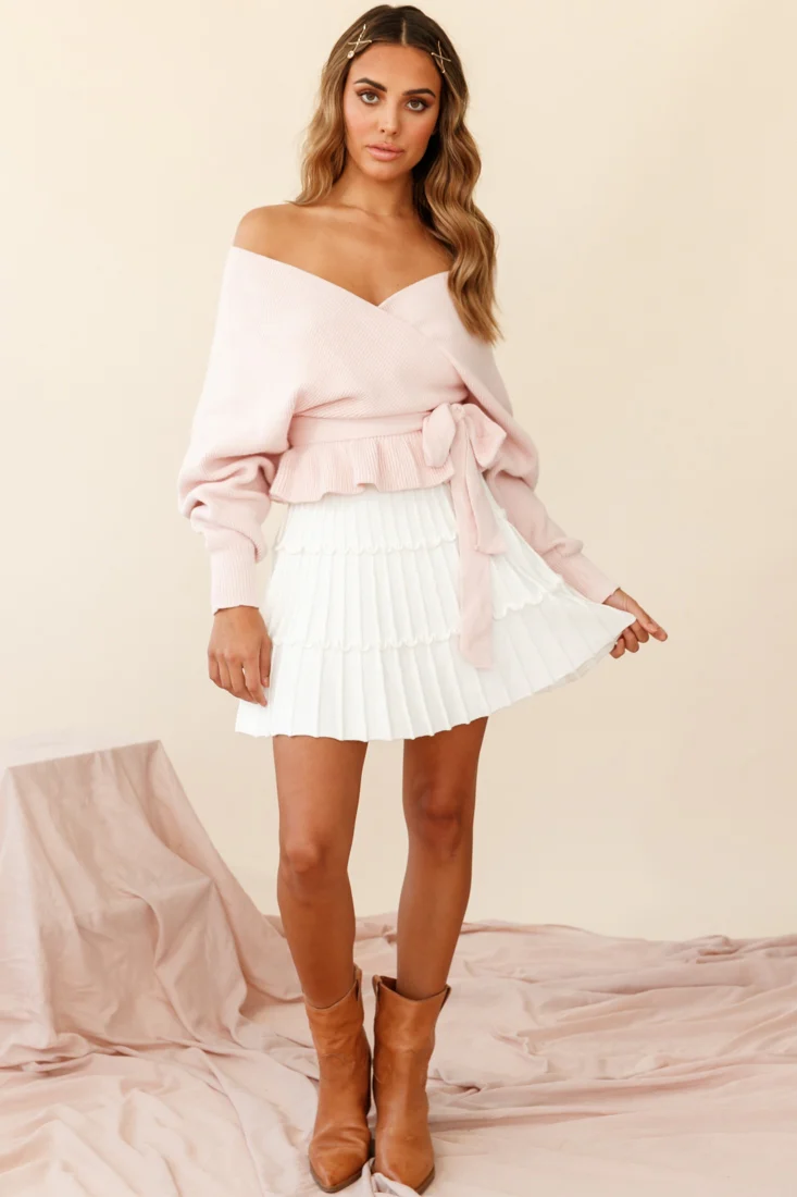 Eleanor Thick Ribbed Knit A-Line Skirt White - Sonourner