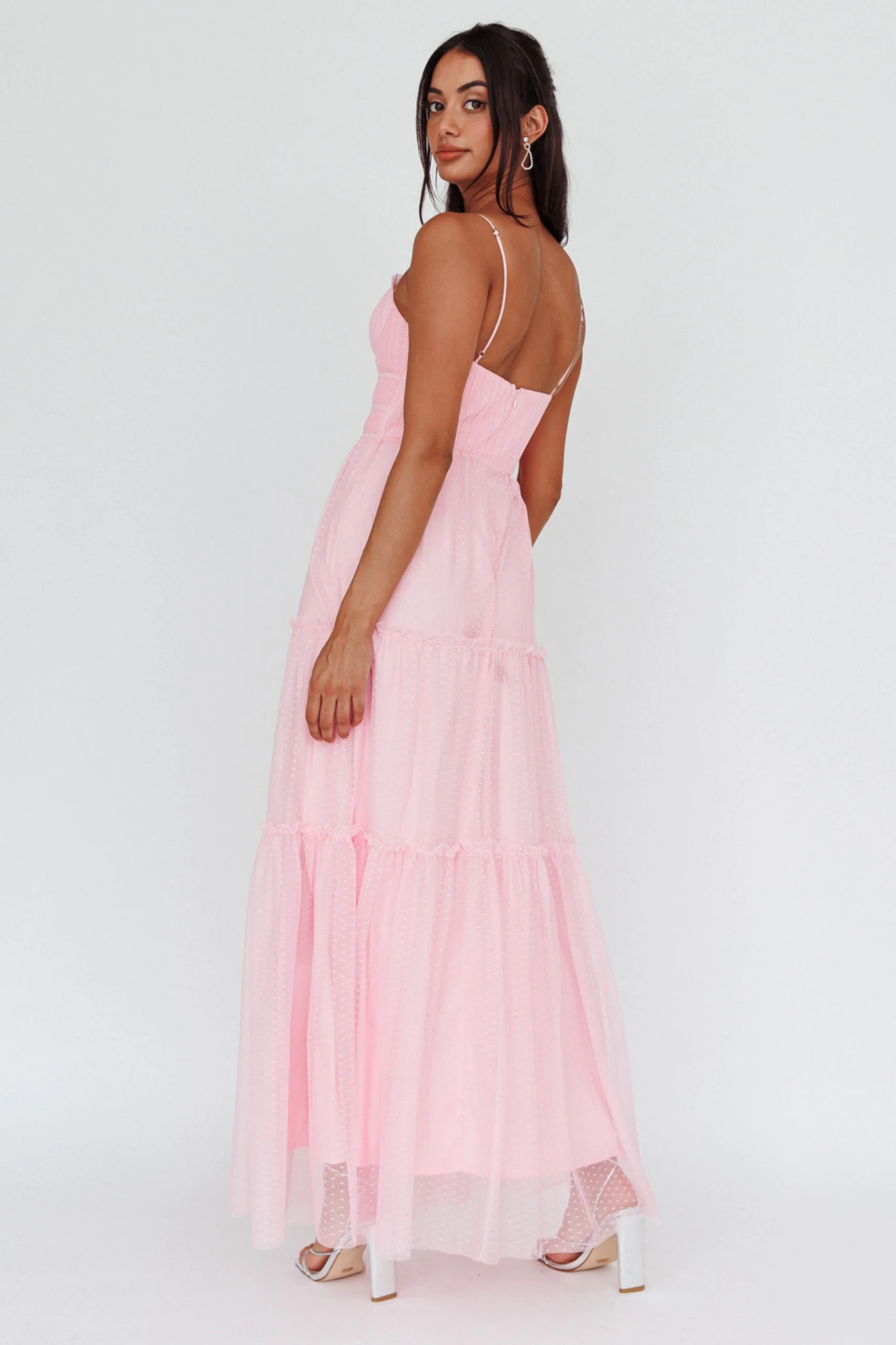 Calla Sweetheart Neckline Hail Spot Midi Dress Pink - Sonourner