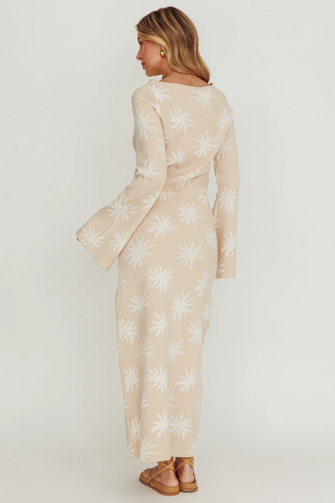 Orleans Star Print Knit Maxi Dress Sand - Sonourner