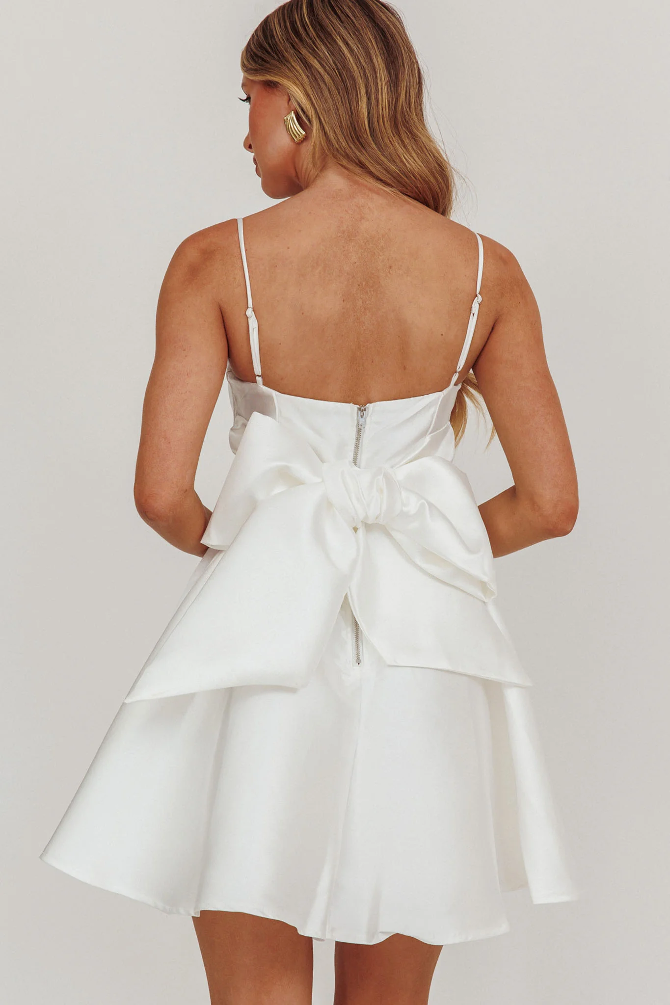 Athens Flared Bow Mini Dress White - Sonourner