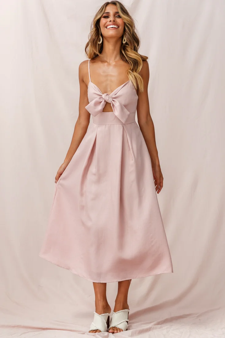 Hope Tie-Knot Bust Midi Dress Blush - Sonourner