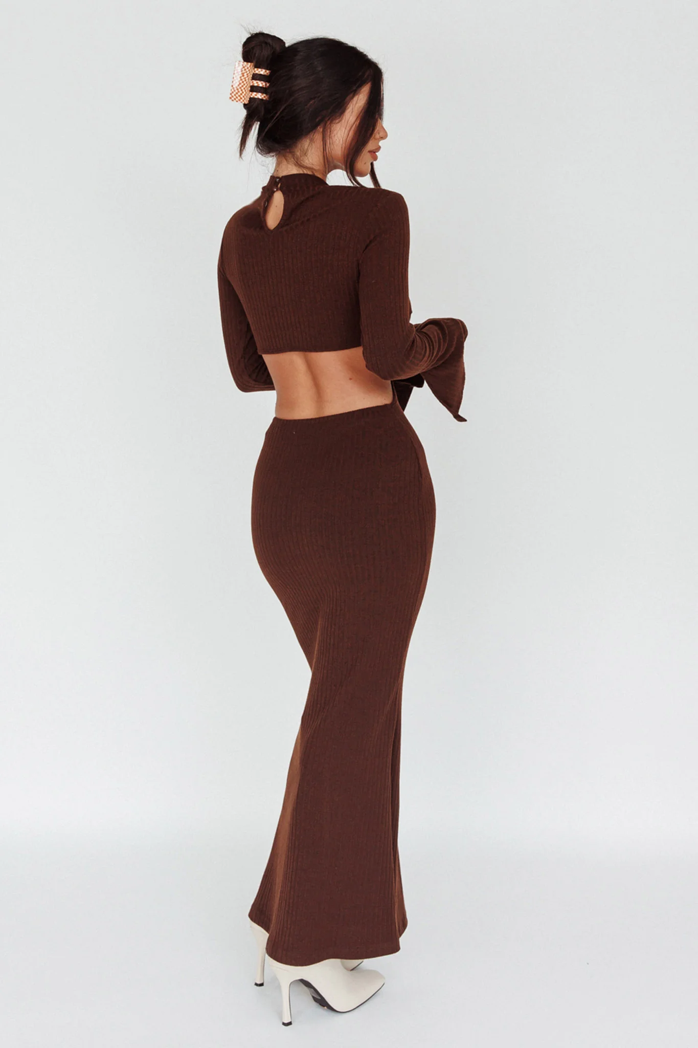 Shianne Long Sleeve Knit Maxi Dress Chocolate - Sonourner