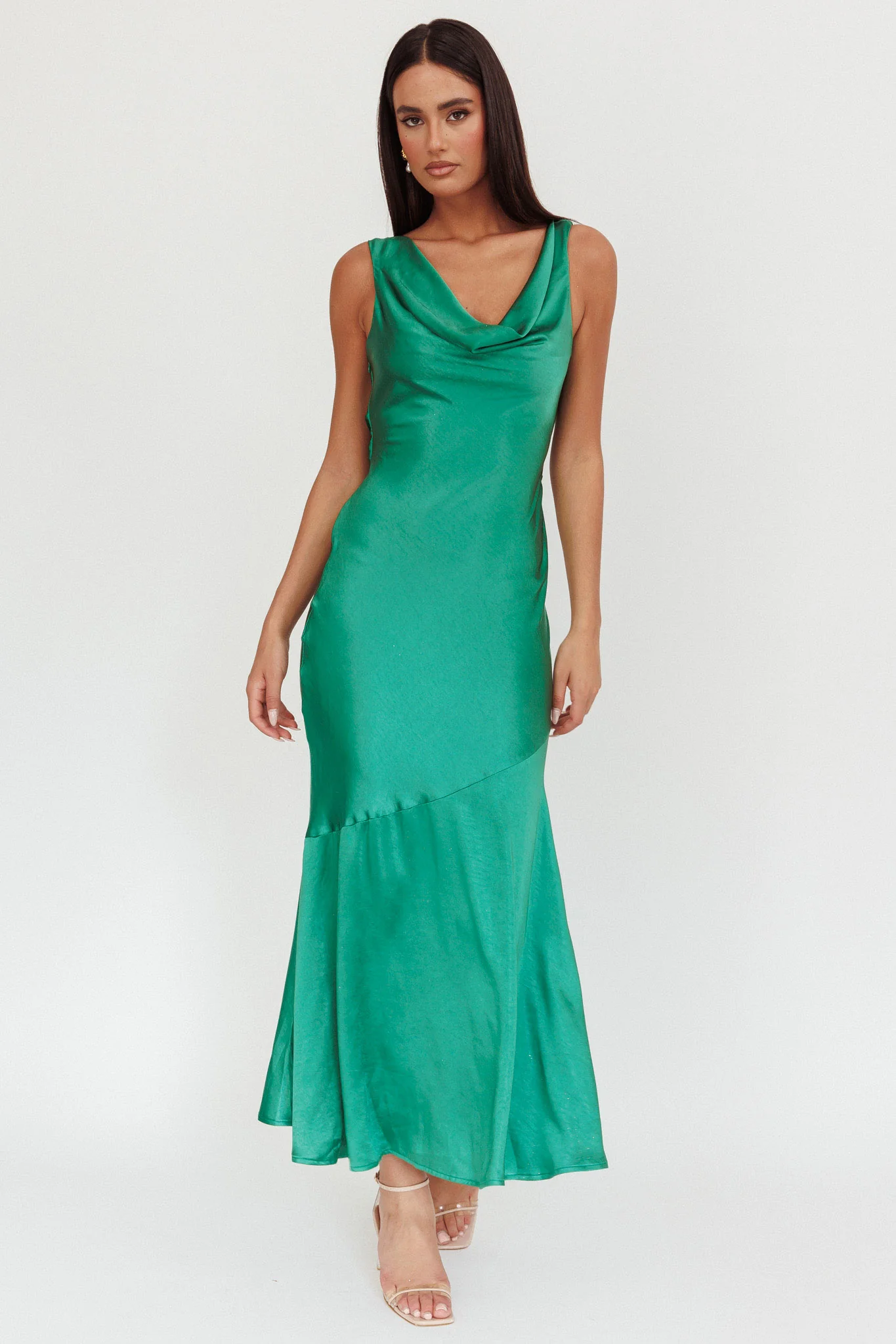 Cecilia Cowl Neck Drape Back Maxi Dress Emerald - Sonourner