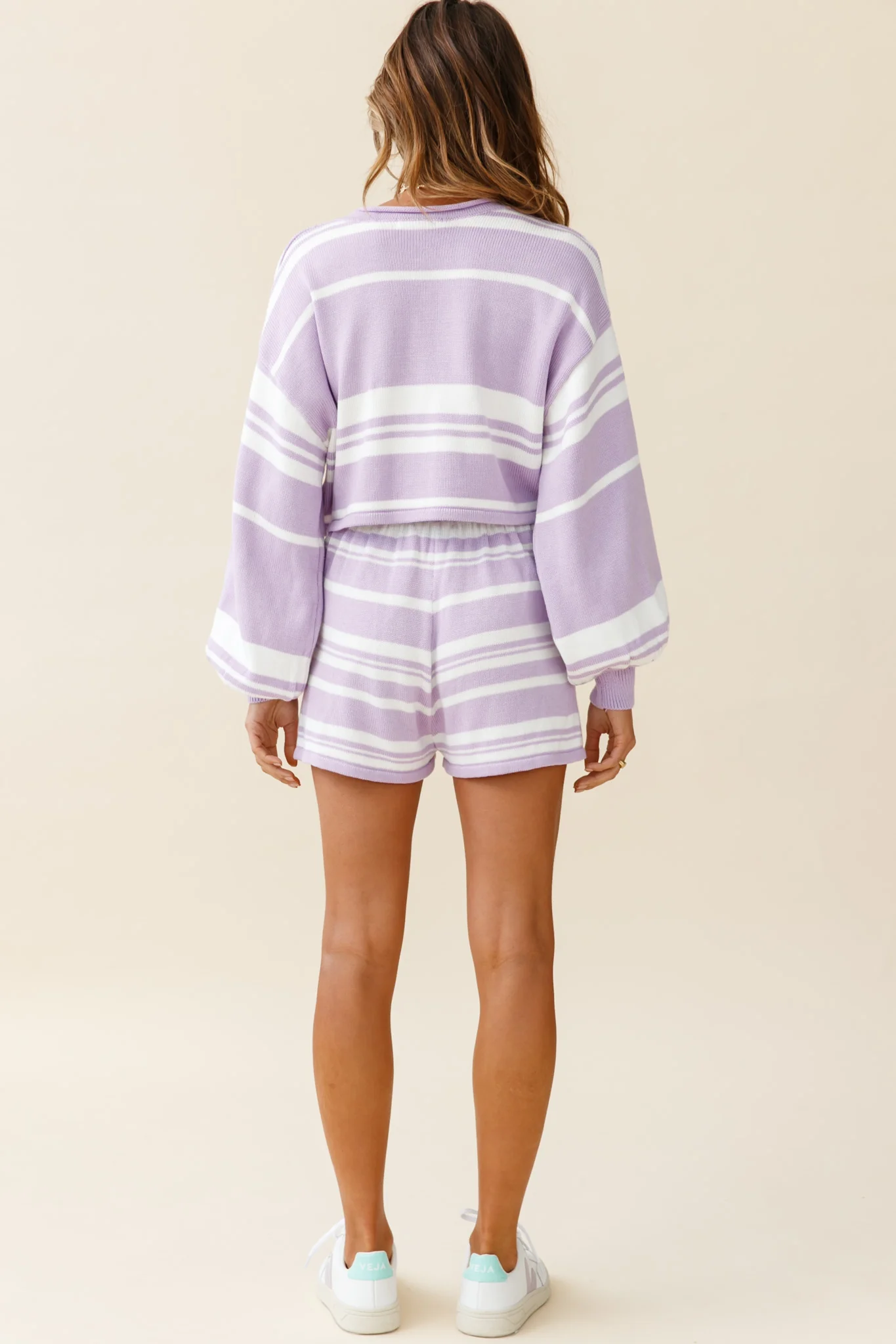 Carlo Drawstring Waist Shorts Striped Pattern Lilac - Sonourner