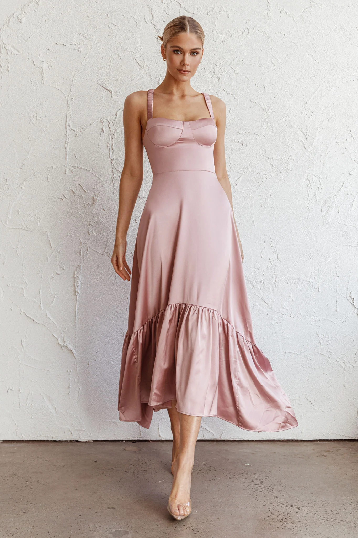 Belle De Jour Flounce Hem Midi Dress Blush - Sonourner