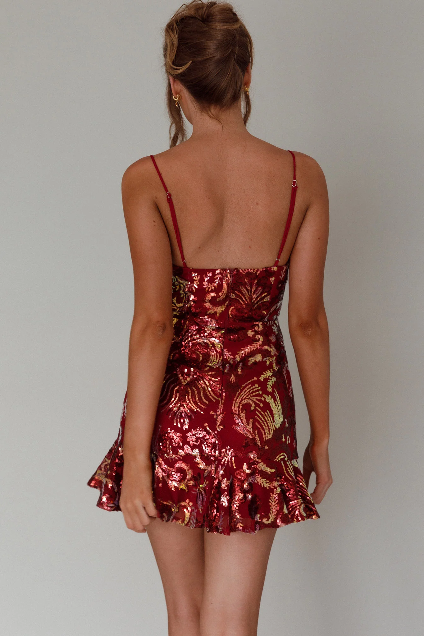 Lake Como Fitted Bodice Sequin Mini Dress Red - Sonourner