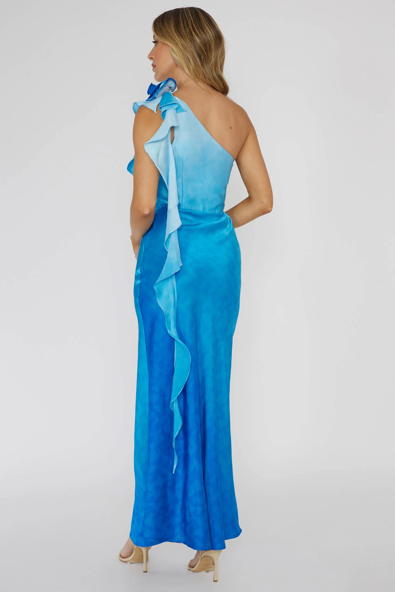Mariyan One Shoulder Rose Maxi Dress Blue - Sonourner