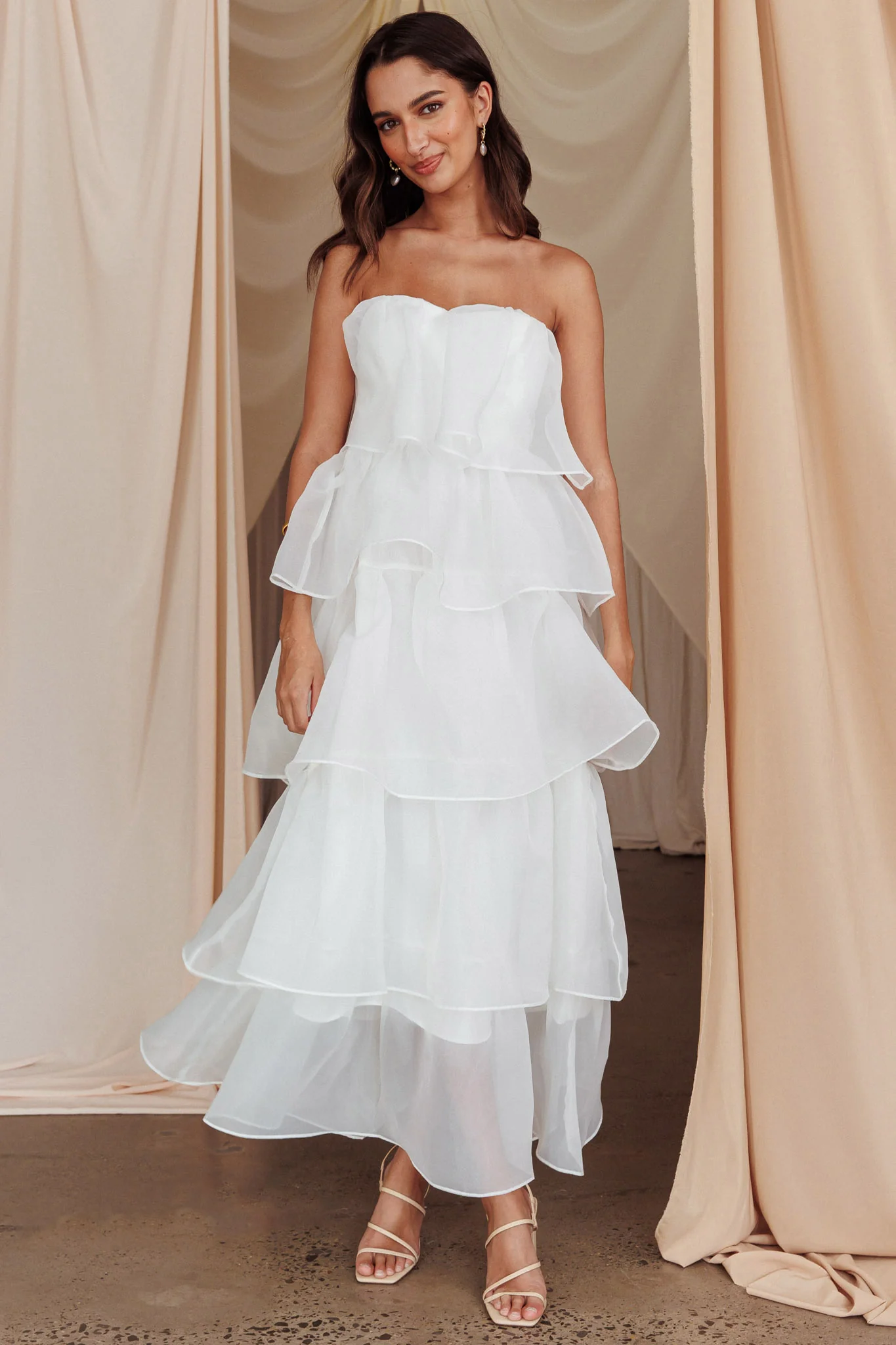 Behati Tiered Layer Midi Dress White - Sonourner