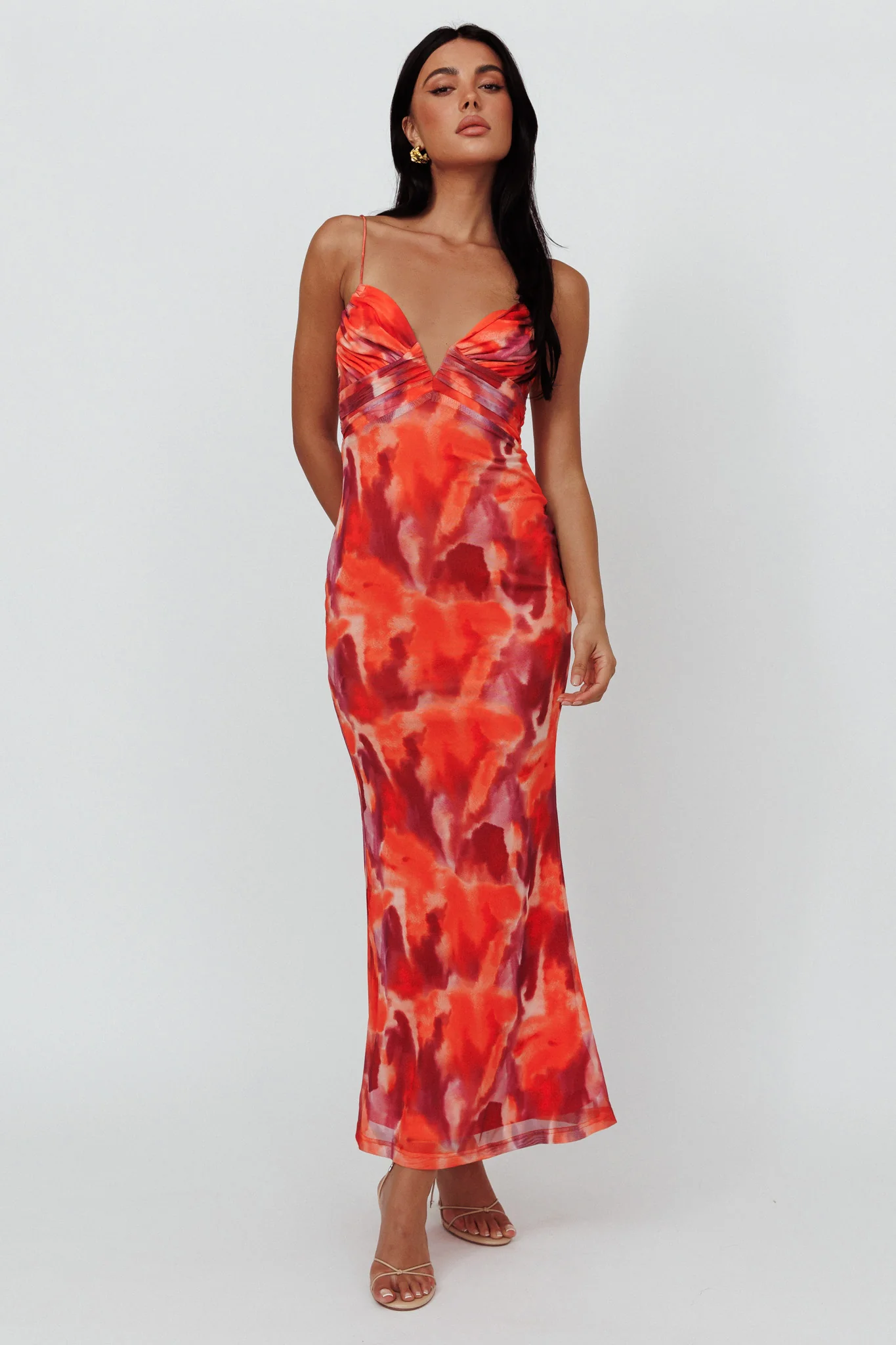 Marrakesh Gathered Bust Maxi Dress Print Orange - Sonourner