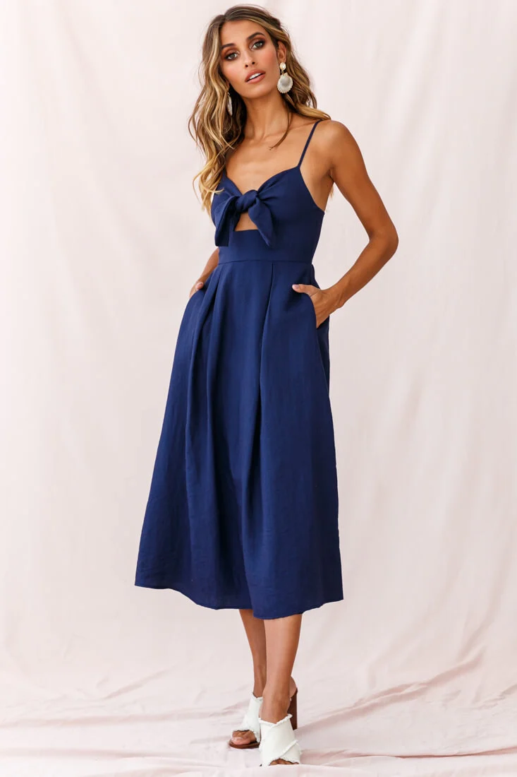 Hope Tie-Knot Bust Midi Dress Navy - Sonourner