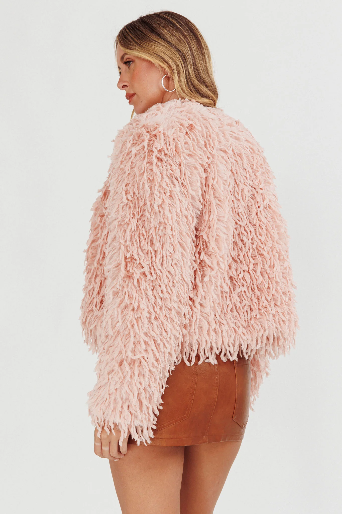 Montana Long Pile Faux Fur Jacket Blush - Sonourner