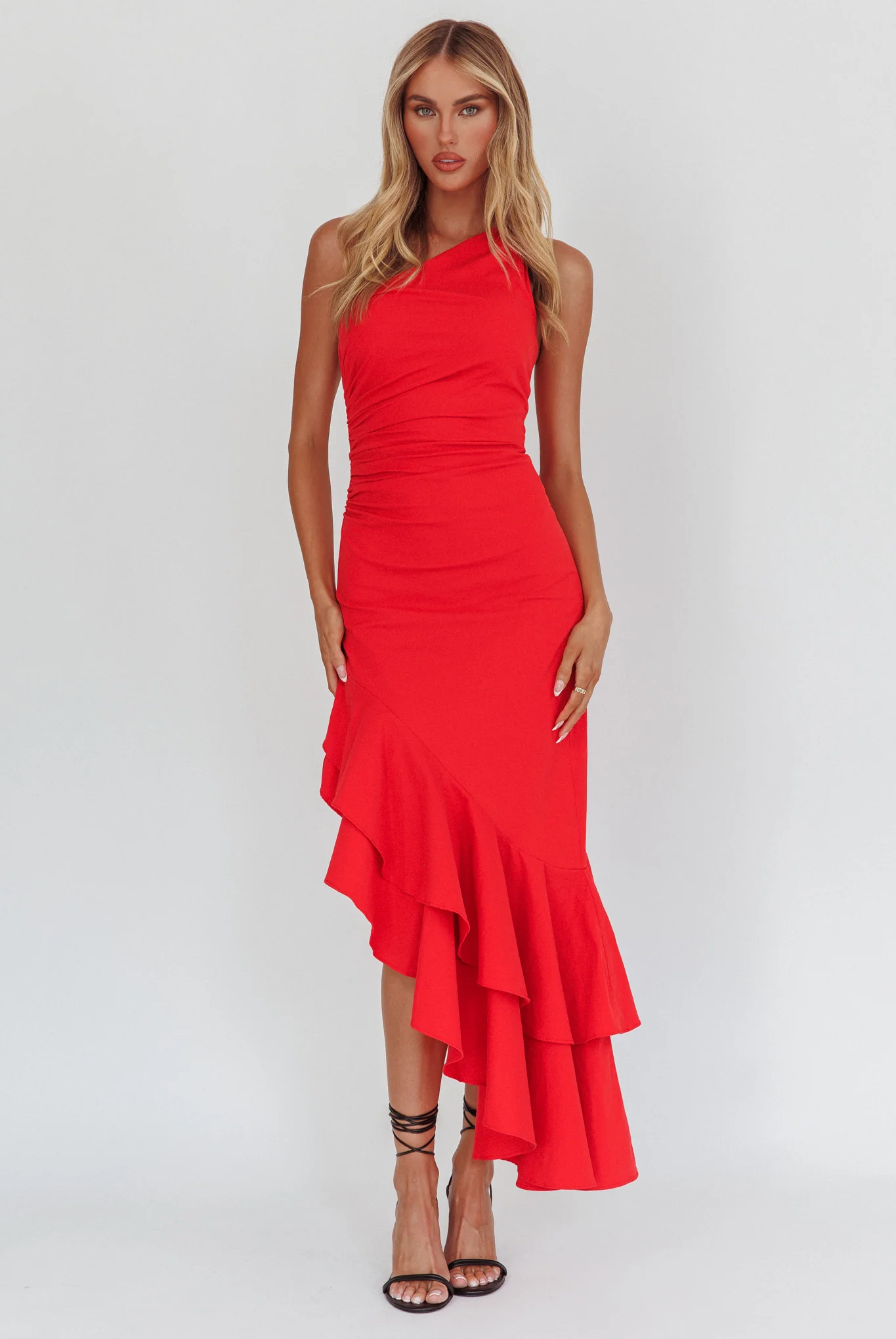 Bold Love One-Shoulder Asymmetric Hem Dress Red - Sonourner