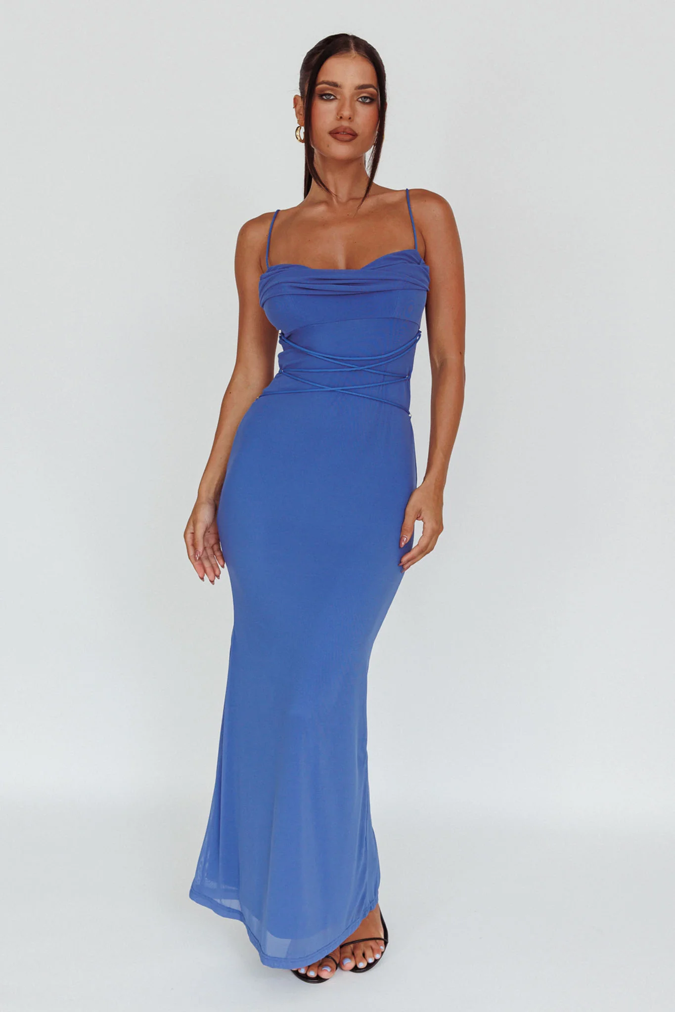 Teava Laced Waist Maxi Dress Blue - Sonourner