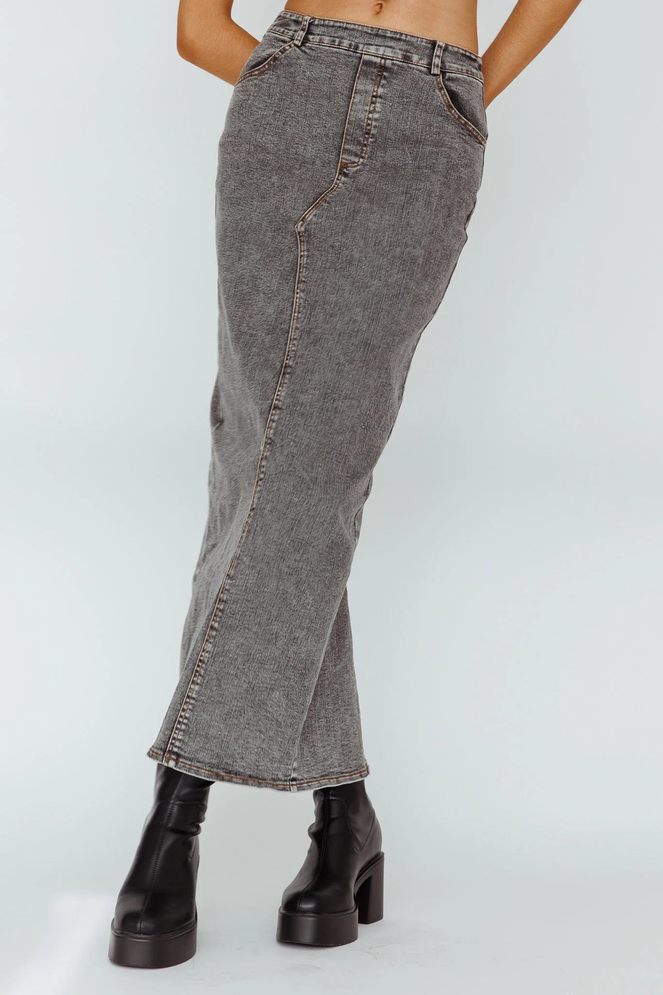 Zurich Pocket Maxi Skirt Denim Grey - Sonourner