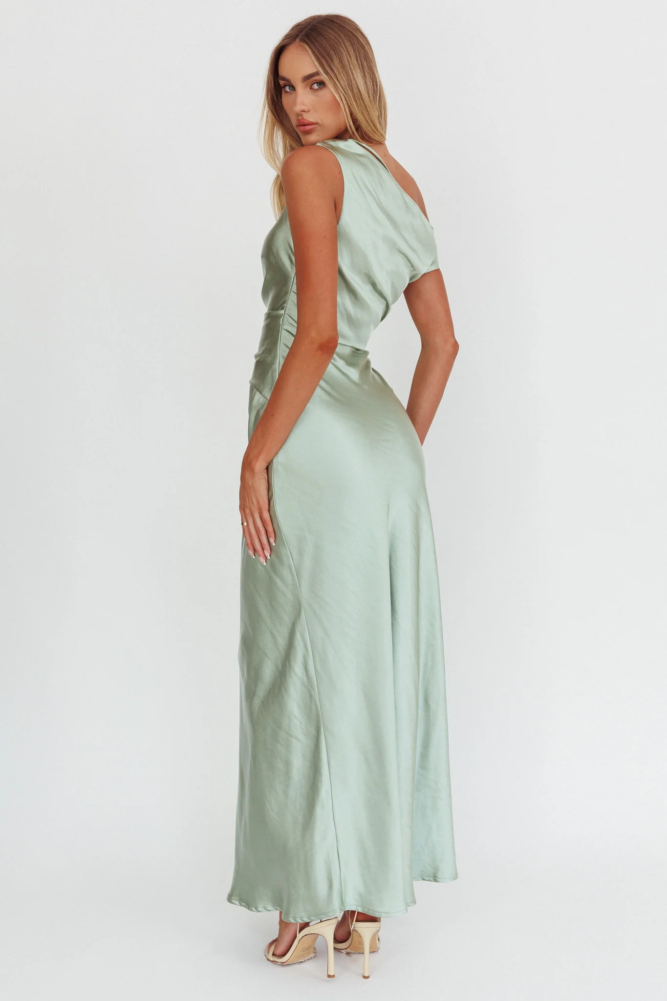 Twilight Asymmetric Neckline Maxi Dress Sage - Sonourner