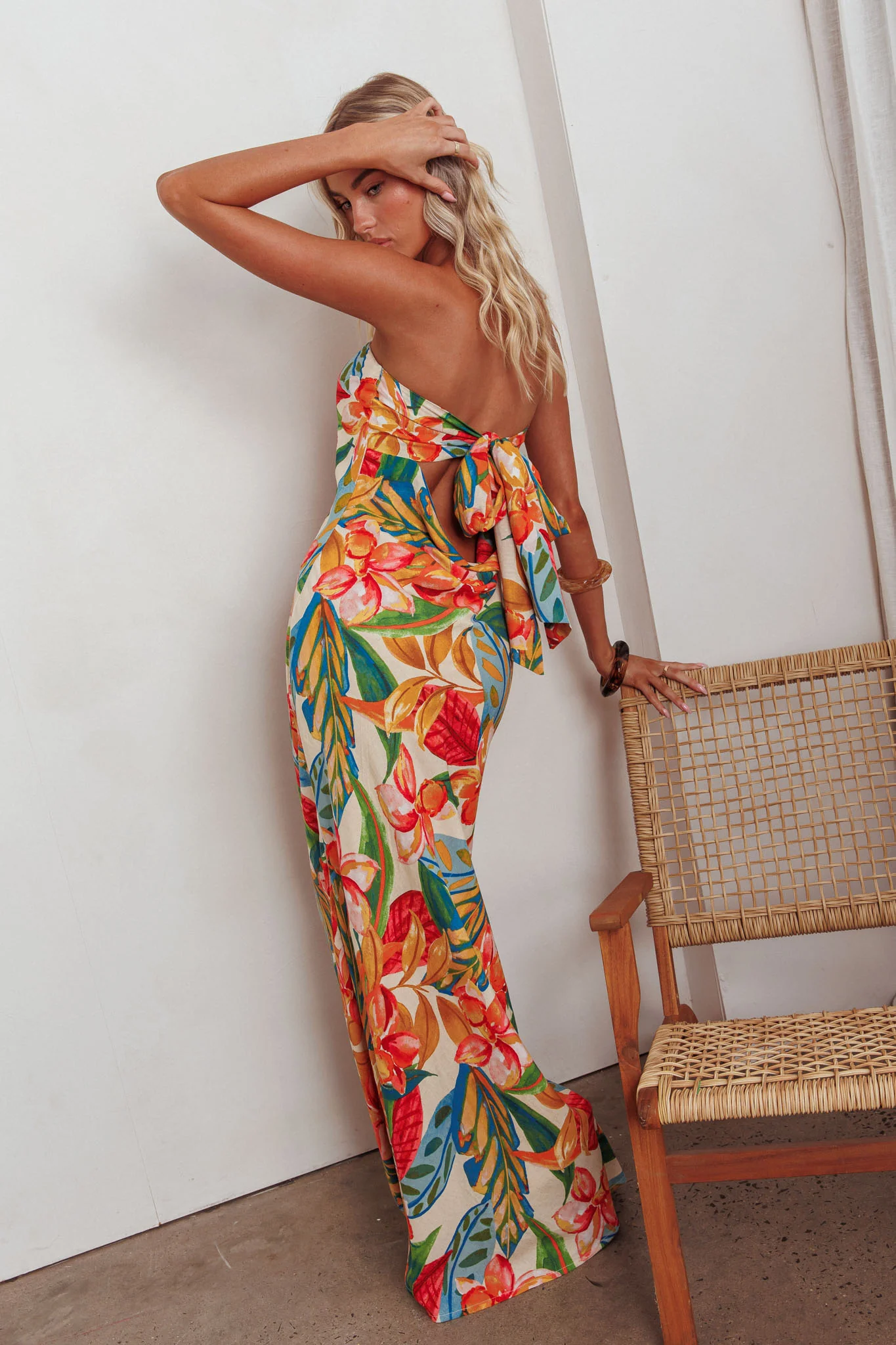 Bird Of Paradise Tied Cowl Back Maxi Dress Botanical - Sonourner
