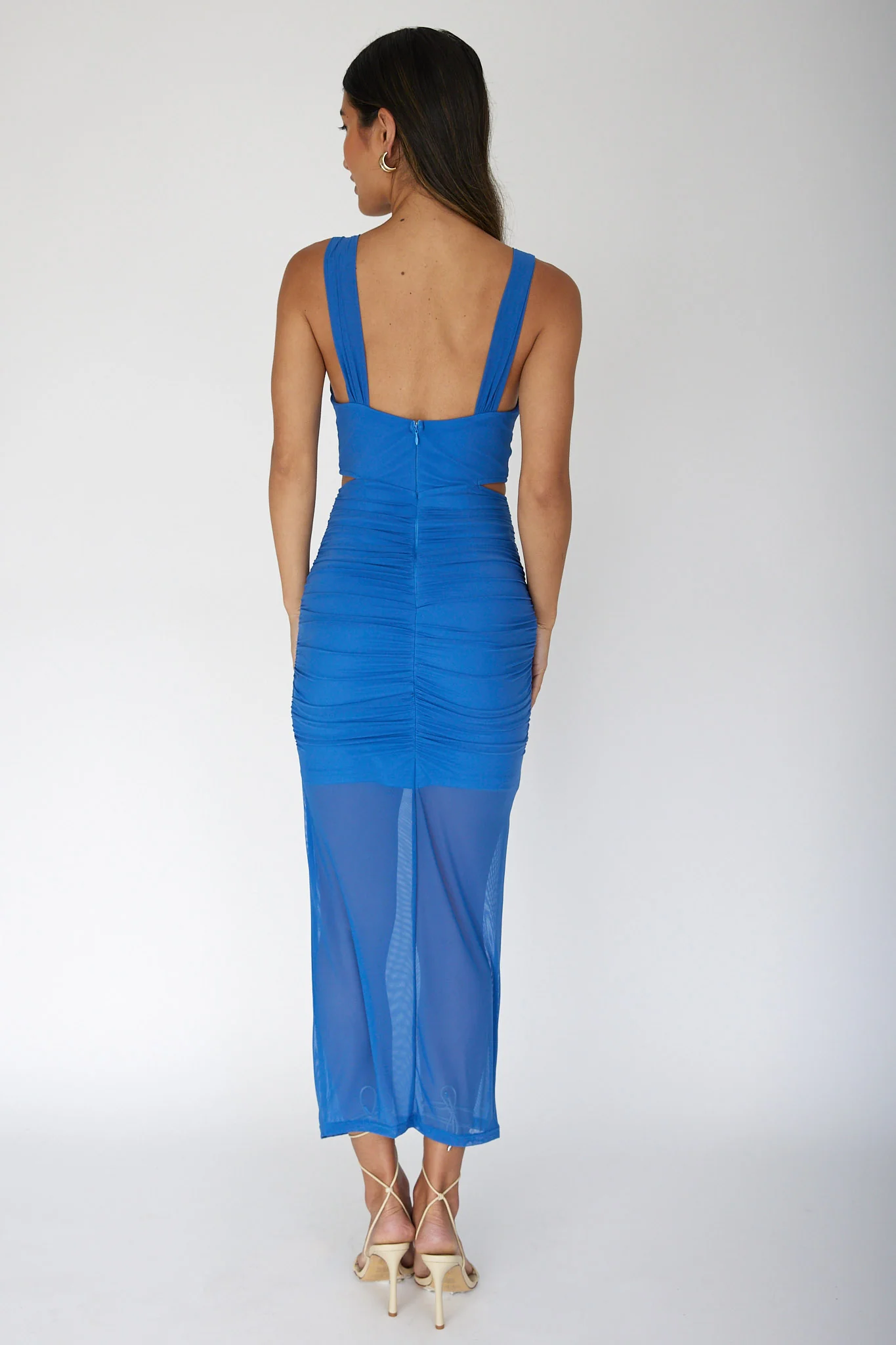 Willa Ruched Cut-Out Midi Dress Blue - Sonourner