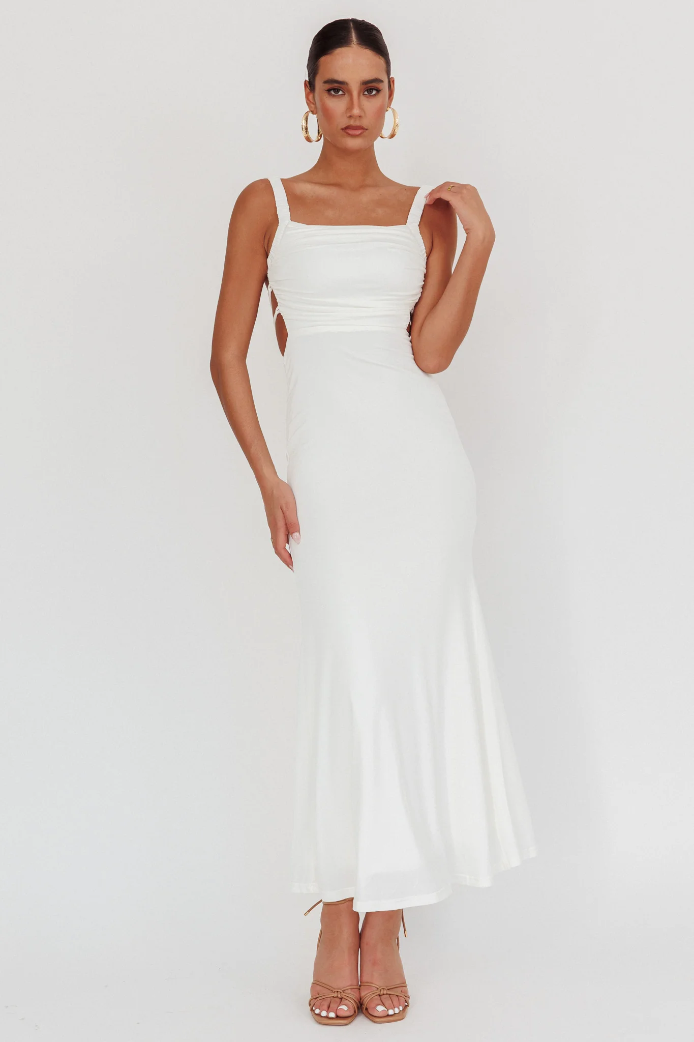 Dream Crush Lace-Up Back Maxi Dress White - Sonourner
