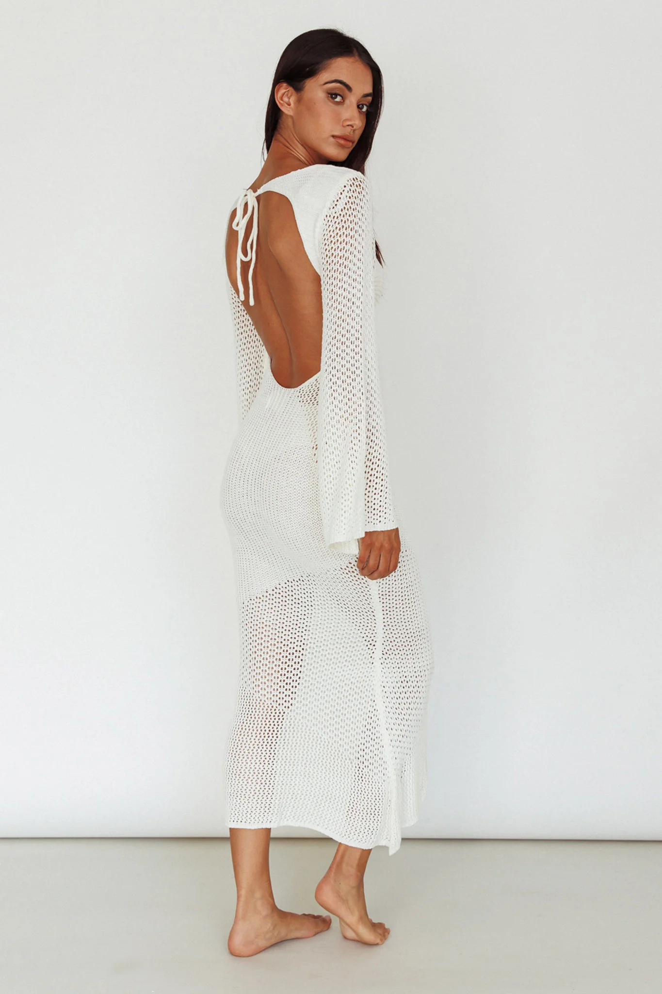 Zizi Long Sleeve Crochet Maxi Dress White - Sonourner