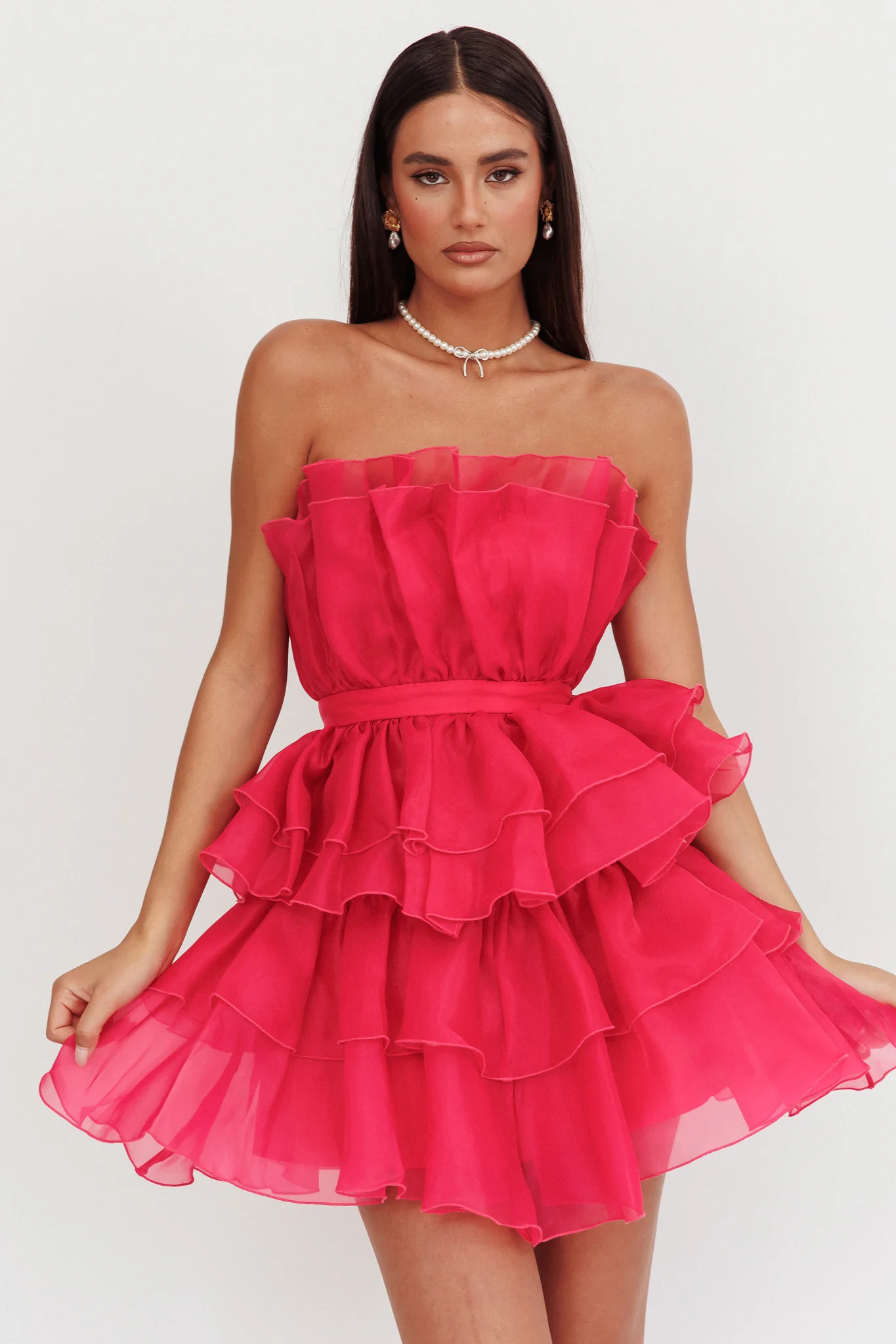 Bon Bon Tiered Chiffon Mini Dress Fuchsia - Sonourner