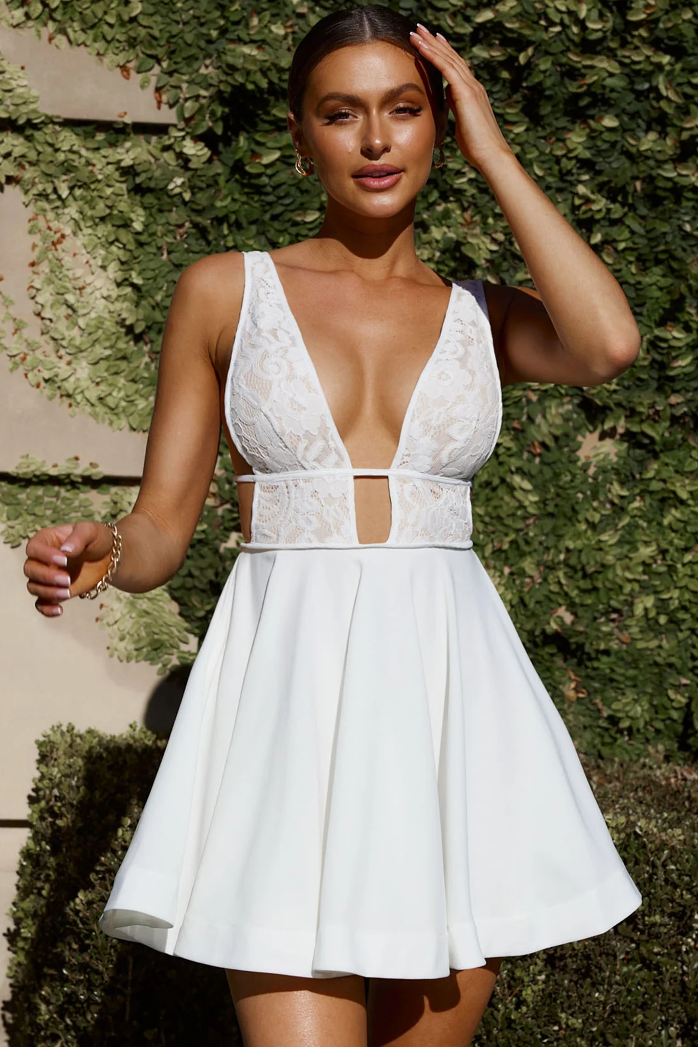 Shailene Lace Bodice A-Line Dress White - Sonourner