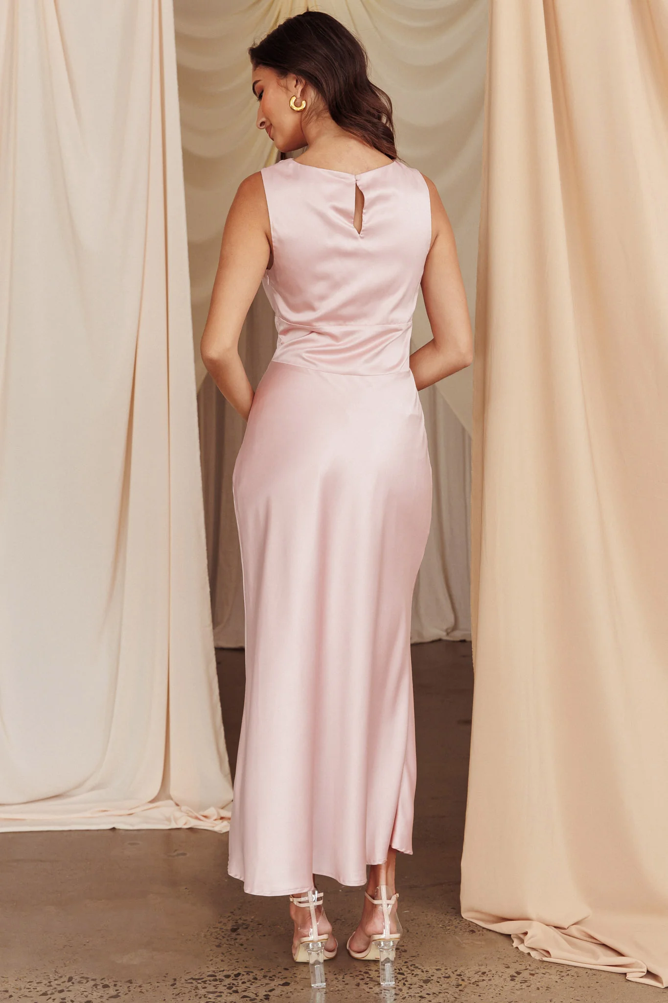 Fluttering Hearts Cowl Neck Sleeveless Midi Dress Blush - Sonourner