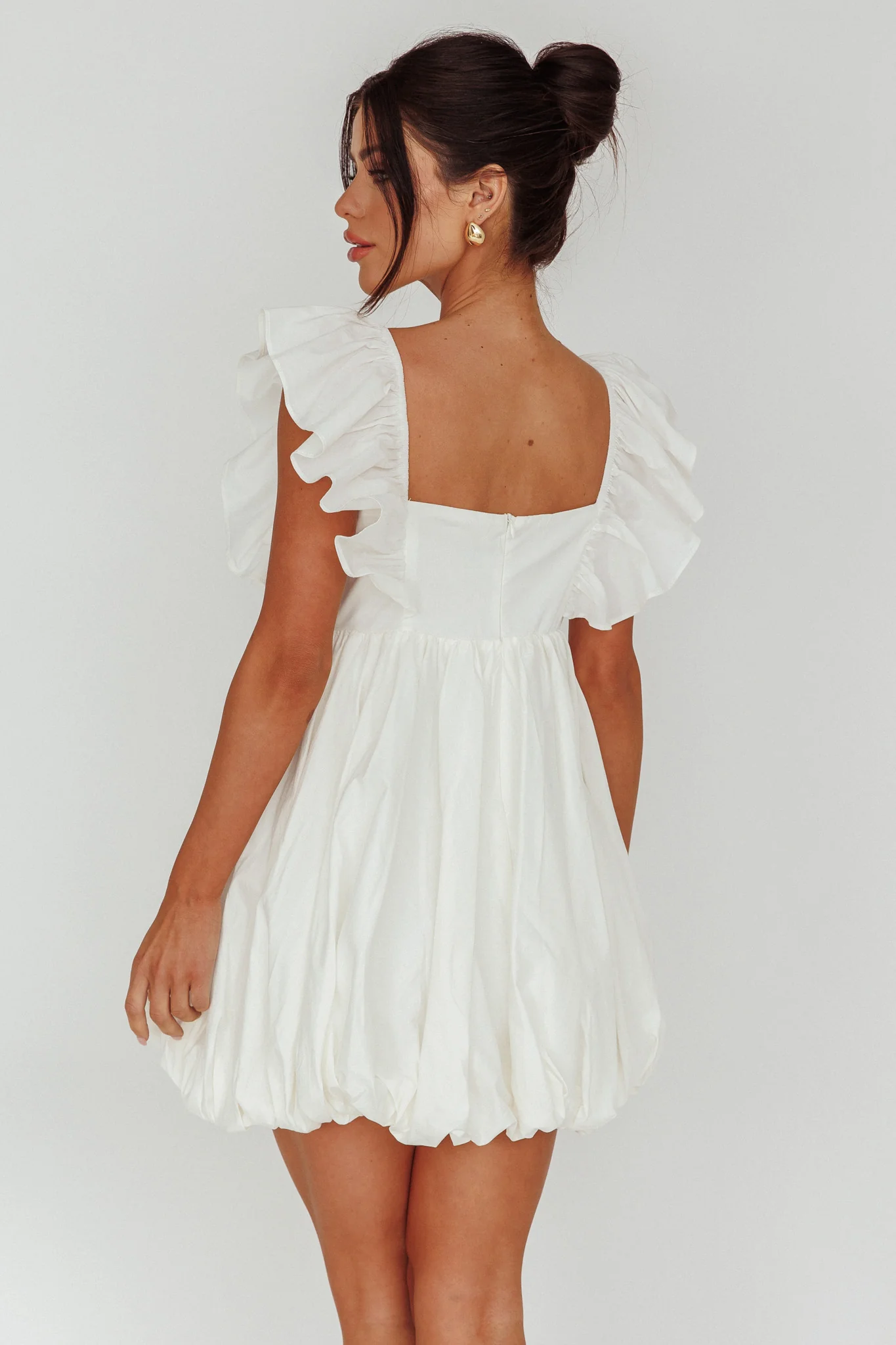 Horoscope Bubble Hem Mini Dress Ivory - Sonourner