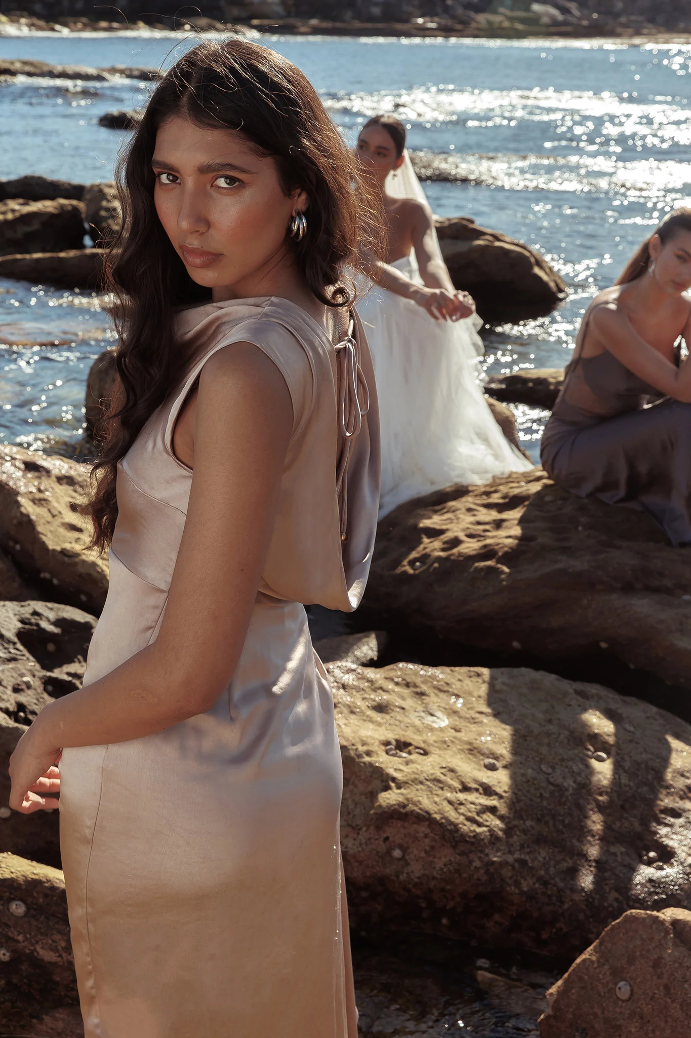 Grecian Cap Sleeve Cowl Back Dress Mocha - Sonourner