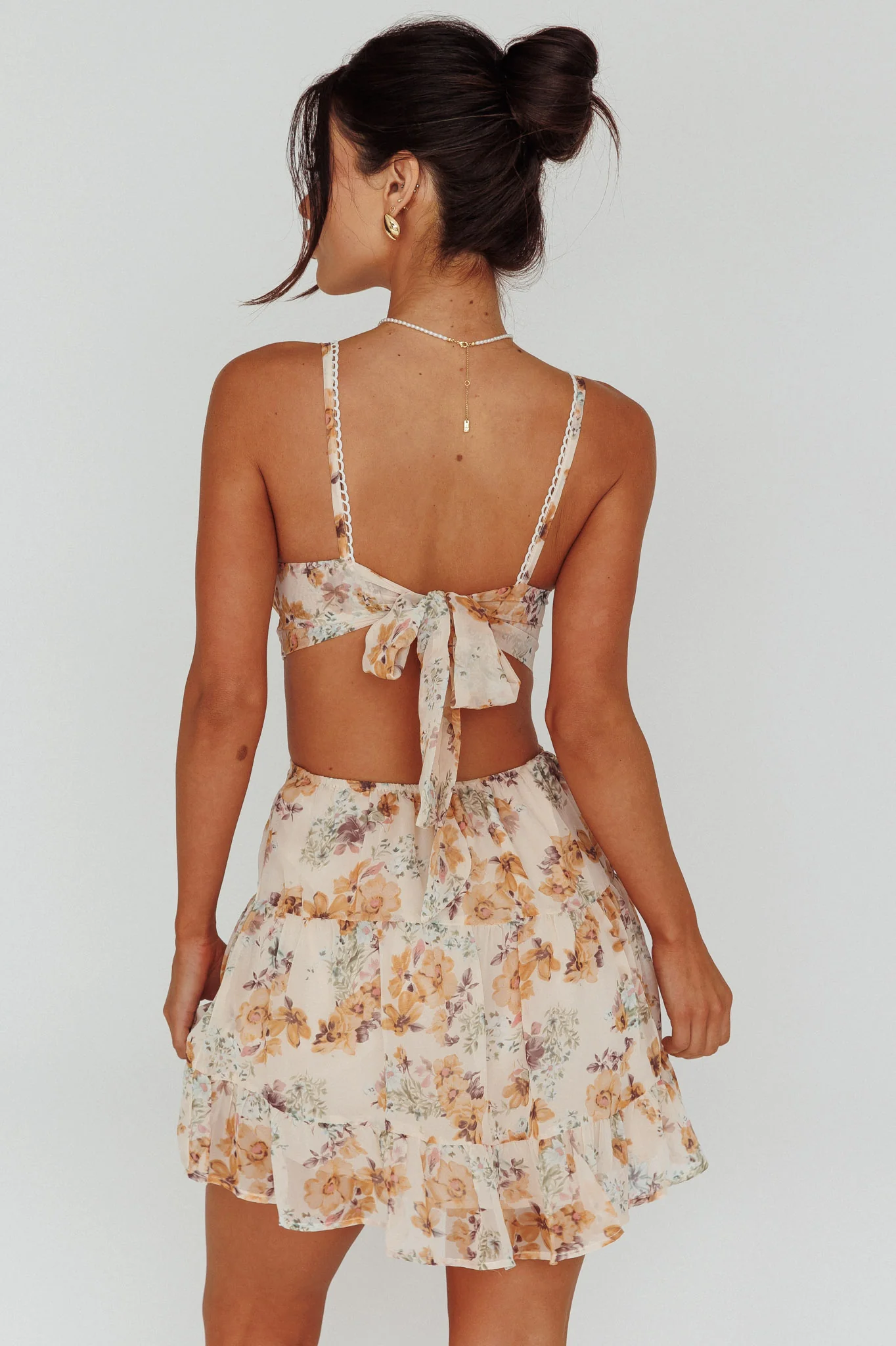 In The Now Sweetheart Tied Back Mini Dress Beige - Sonourner