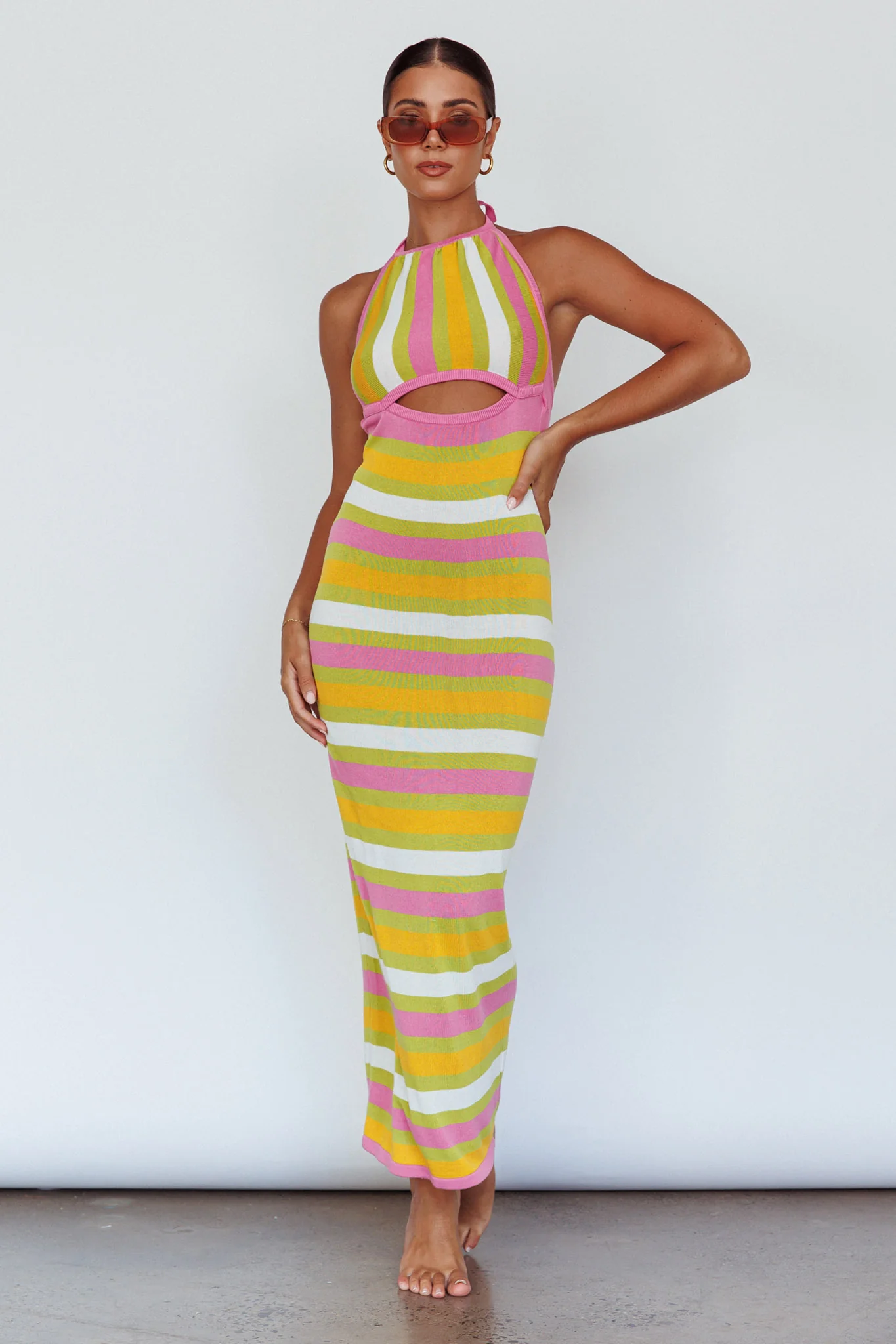 French Riviera Halterneck Knit Maxi Dress Green/Purple - Sonourner