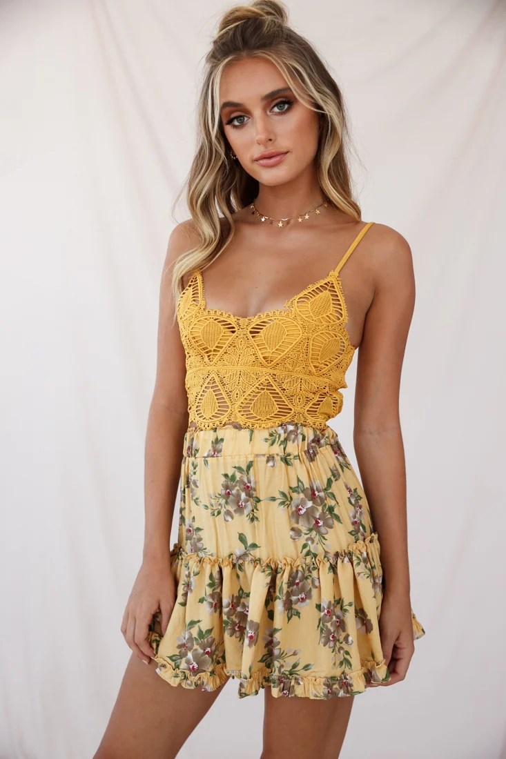 Mirage Crochet Lace Crop Top Mustard - Sonourner