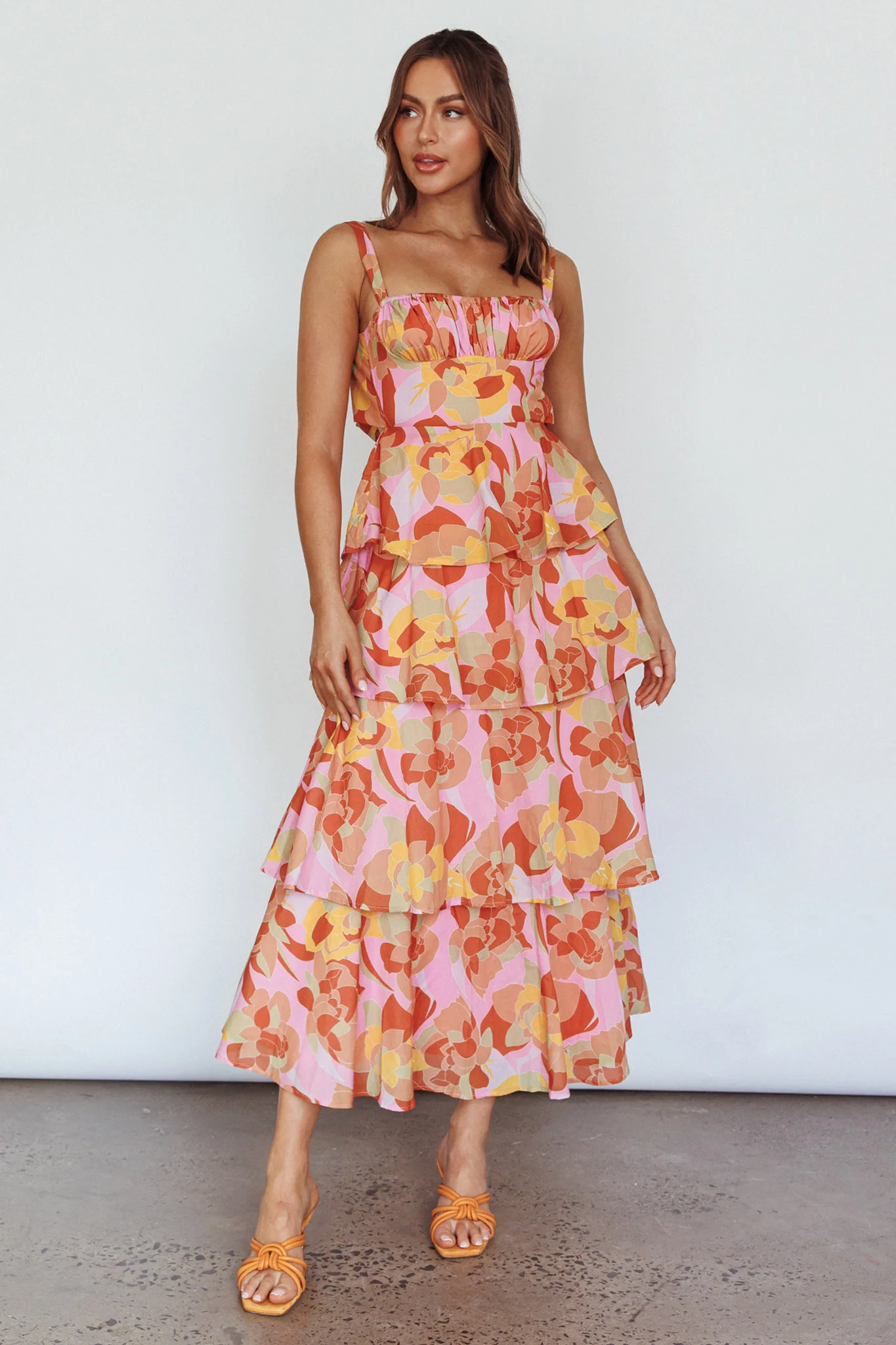 Provence Bloom Tiered Midi Dress Abstract Pink Multi - Sonourner