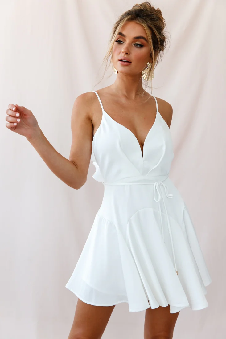 Valley Ruffle Tie-Up Back Dress White - Sonourner