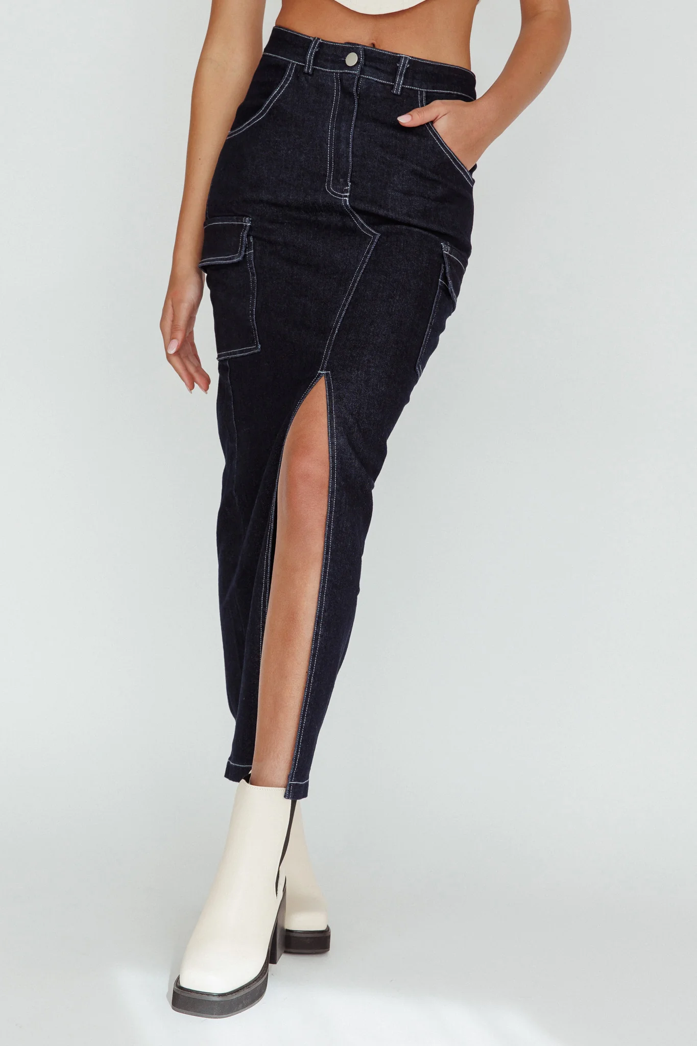 Mercury Retrograde Pocket Midi Skirt Indigo - Sonourner