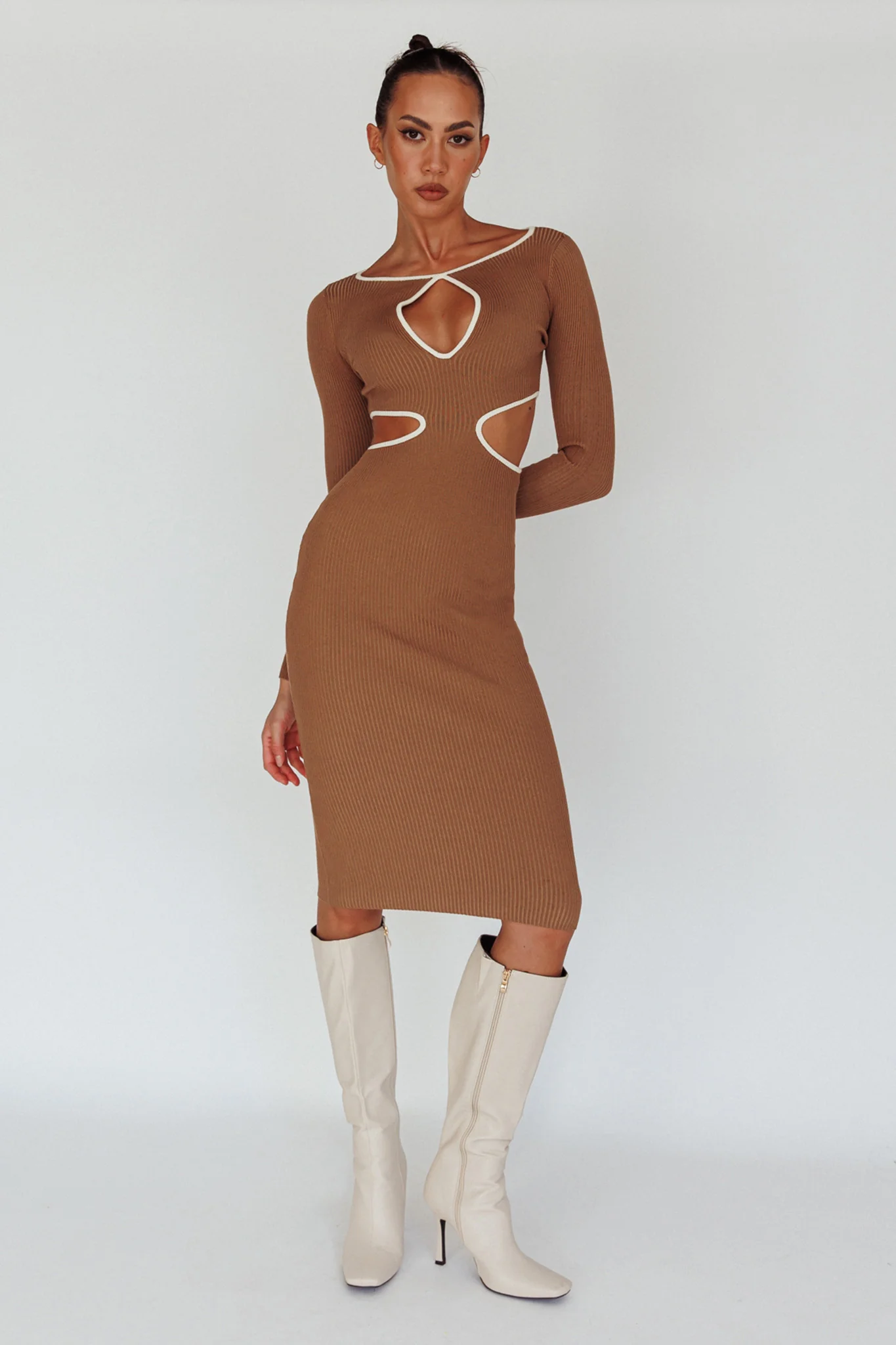 Jovie Keyhole Knit Midi Dress Mocha - Sonourner
