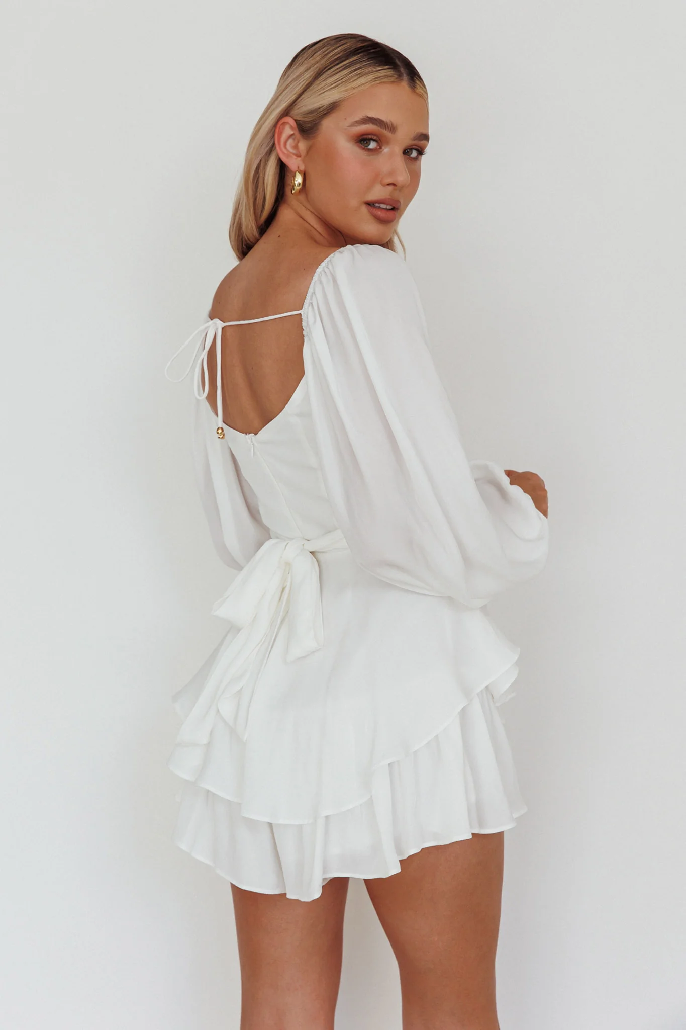 It's Complicated Long Sleeve Flounce Romper White - Sonourner