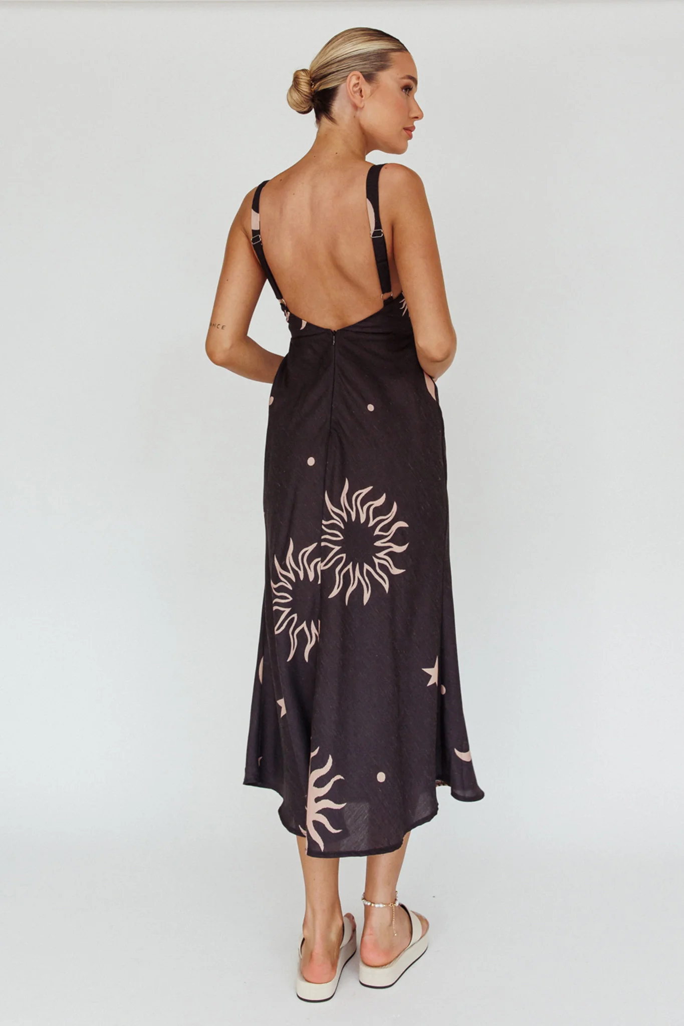 Coucou Square Neckline Midi Dress Celestial Print - Sonourner