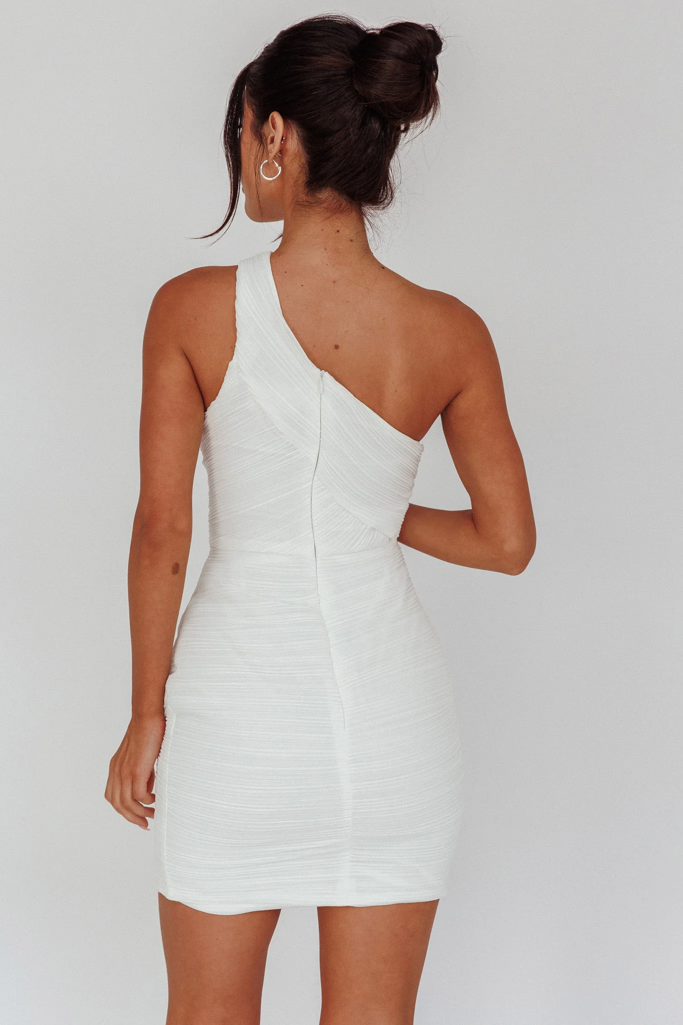 Meridith One Shoulder Accordion Pleat Mini Dress Off White - Sonourner