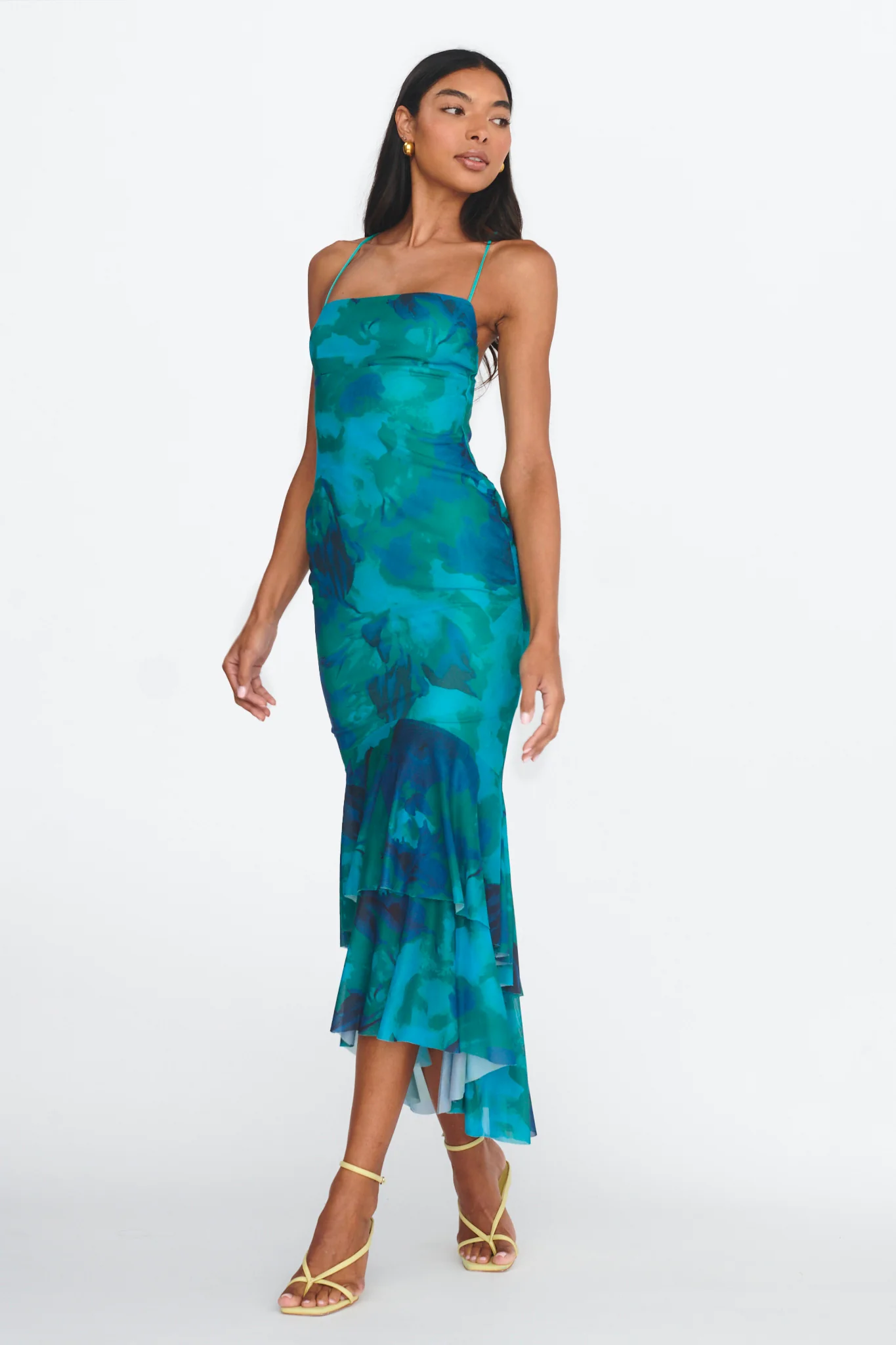 Avalee Layered Hem Mesh Dress Green - Sonourner