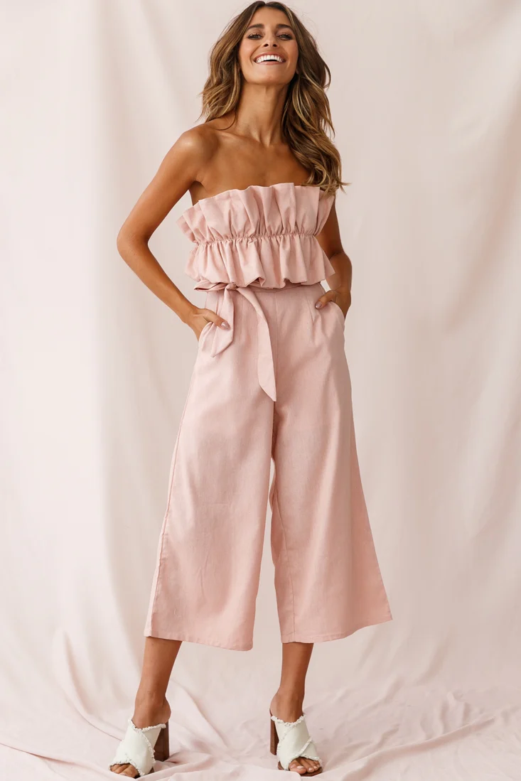Thea Ruffle Crop Top Jumpsuit Blush - Sonourner