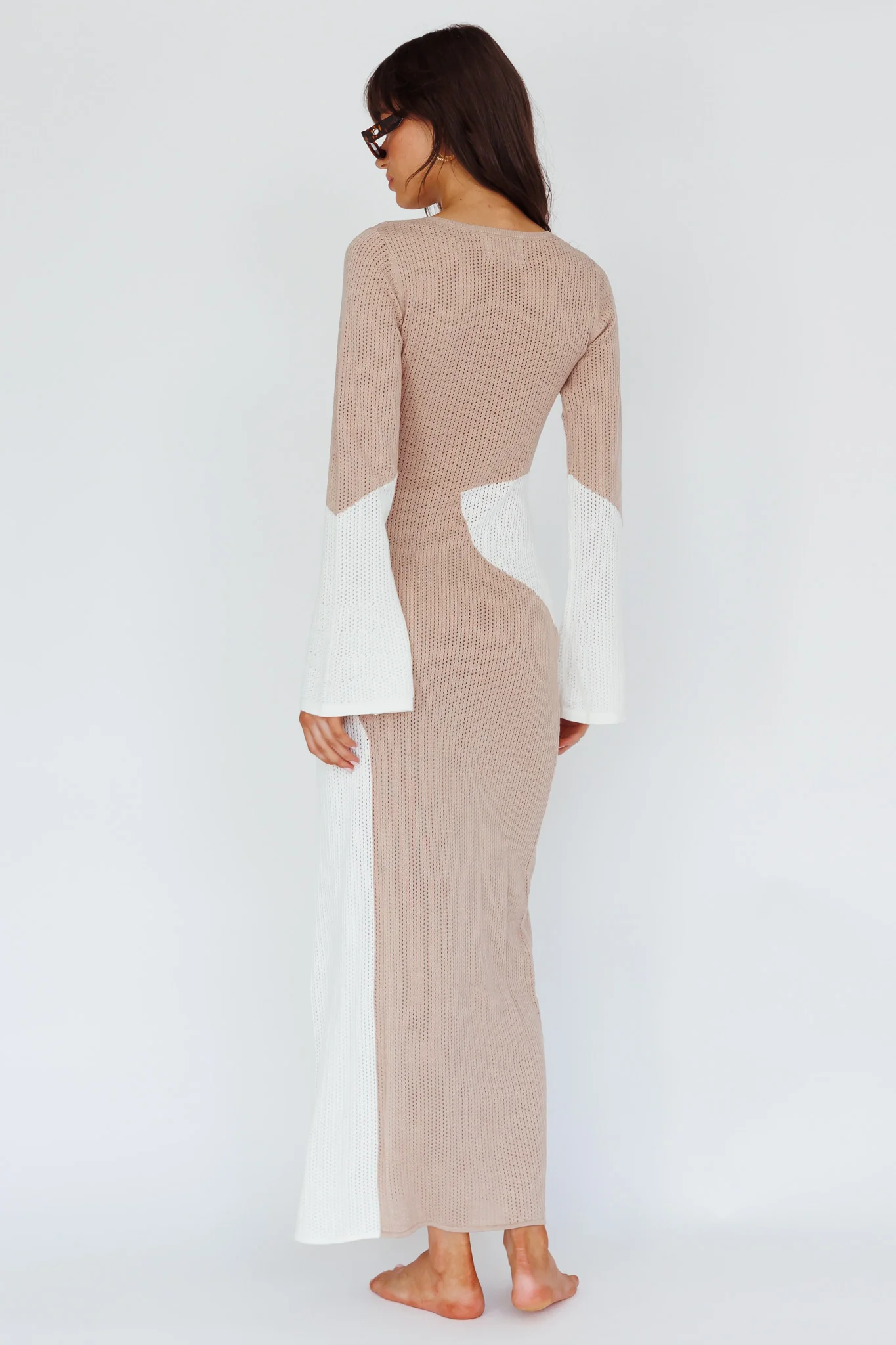 Karsen Long Sleeve Crochet Maxi Dress Beige - Sonourner