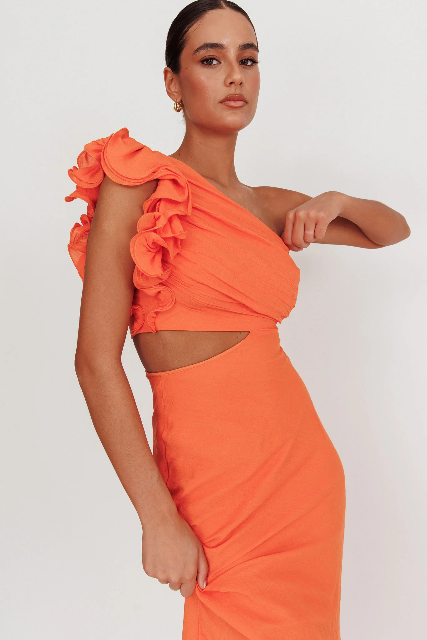 Deanna One-Shoulder Ruffle Maxi Dress Orange - Sonourner