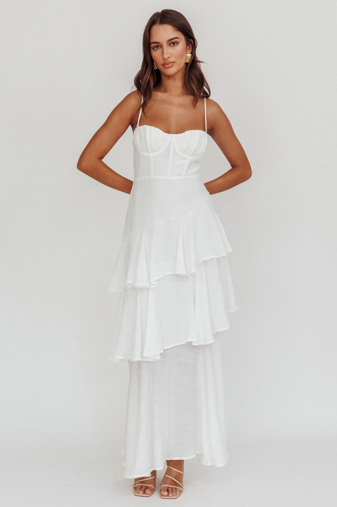 Madrid Tiered Ruffle Maxi Dress White - Sonourner