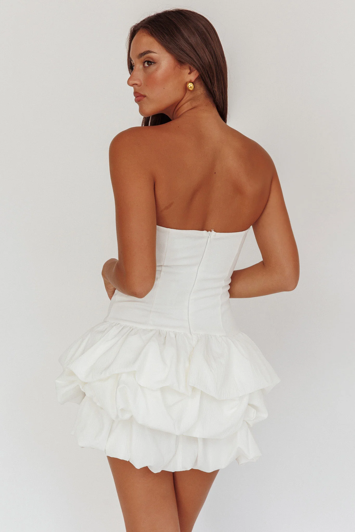 Nefiti Strapless Layered Bubble Hem Dress White - Sonourner